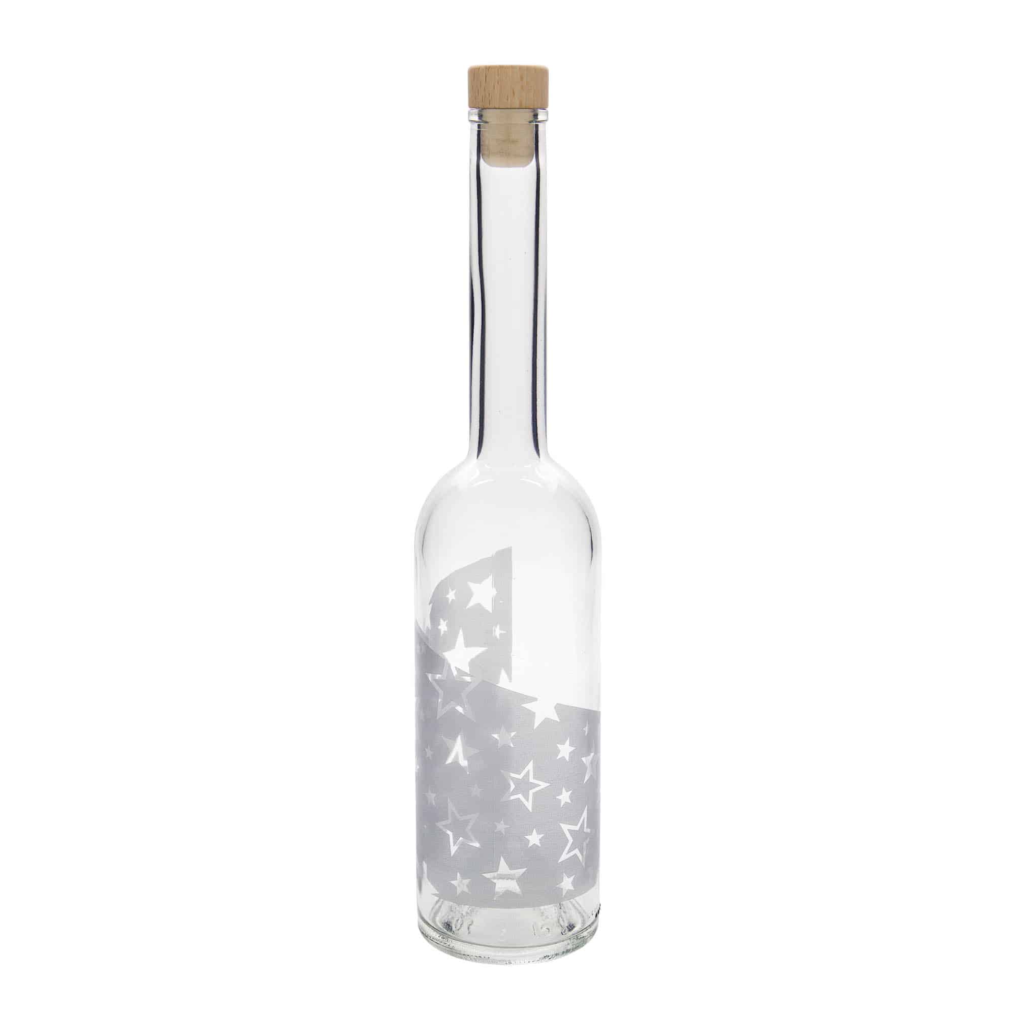 500 ml stikla pudele 'Opera', motīvs: sudraba zvaigznes, atvere: korķis