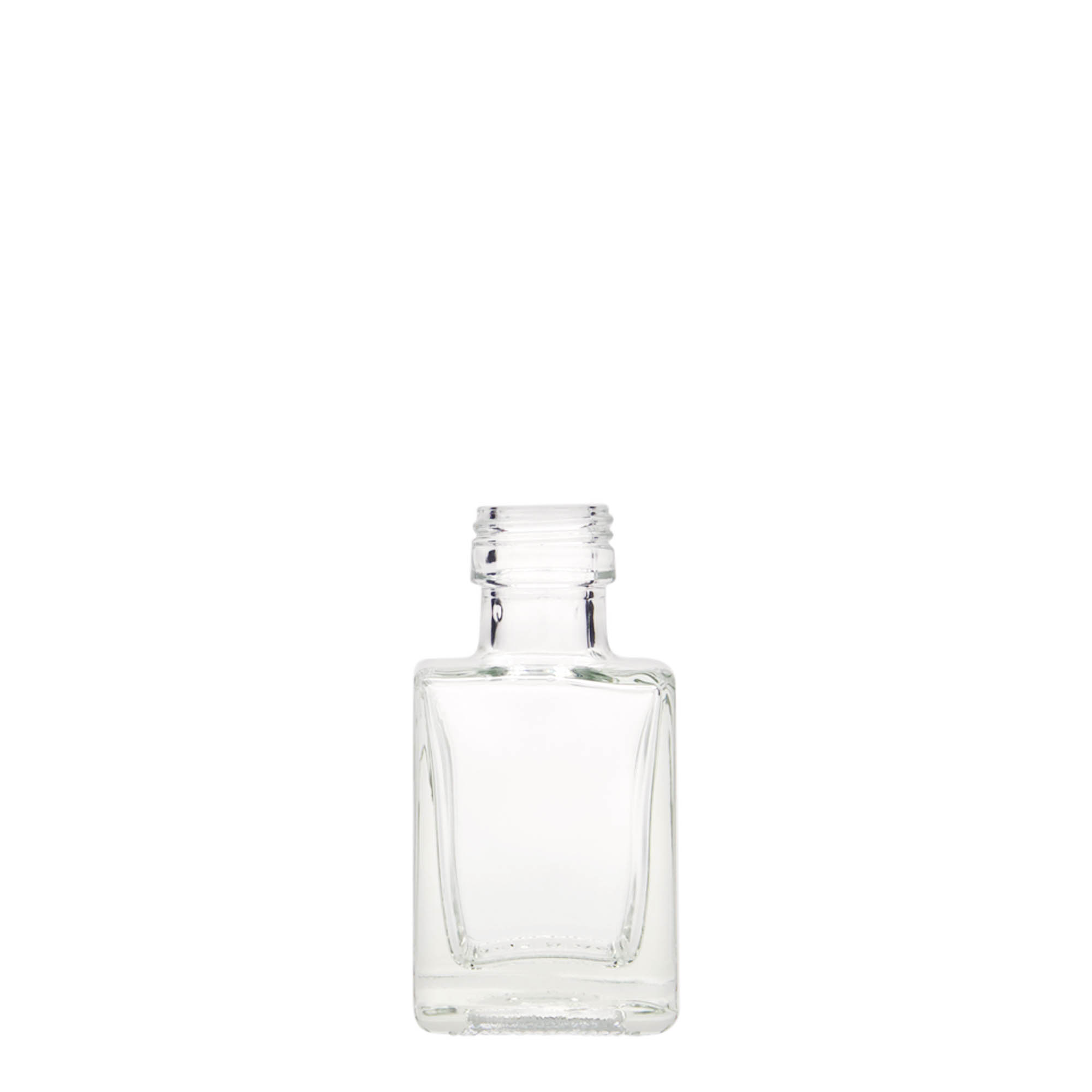 50 ml stikla pudele 'Cube', kvadrātiska, atvere: PP 24