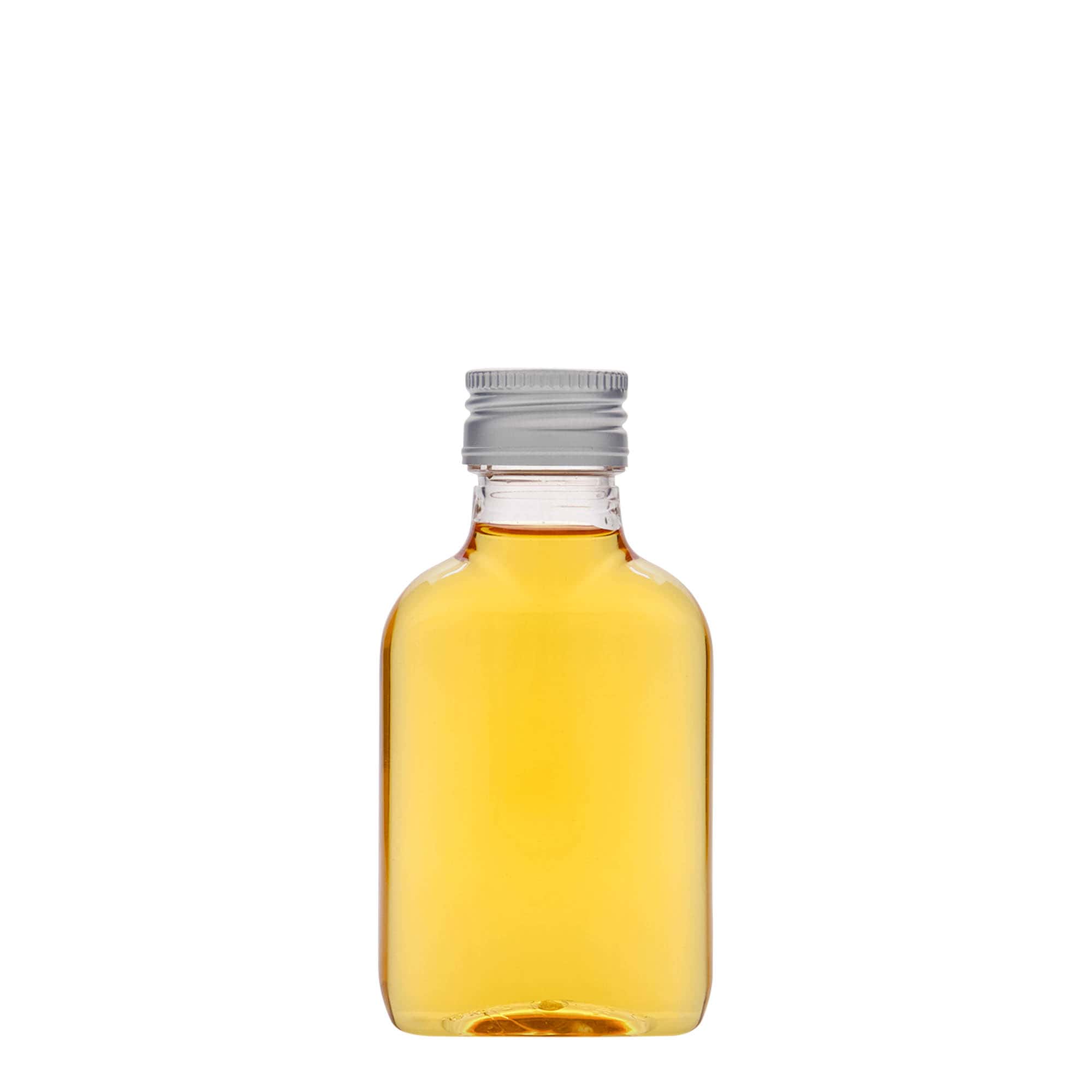 100 ml kabatas pudele, ovāla, PET plastmasa, atvere: PP 28