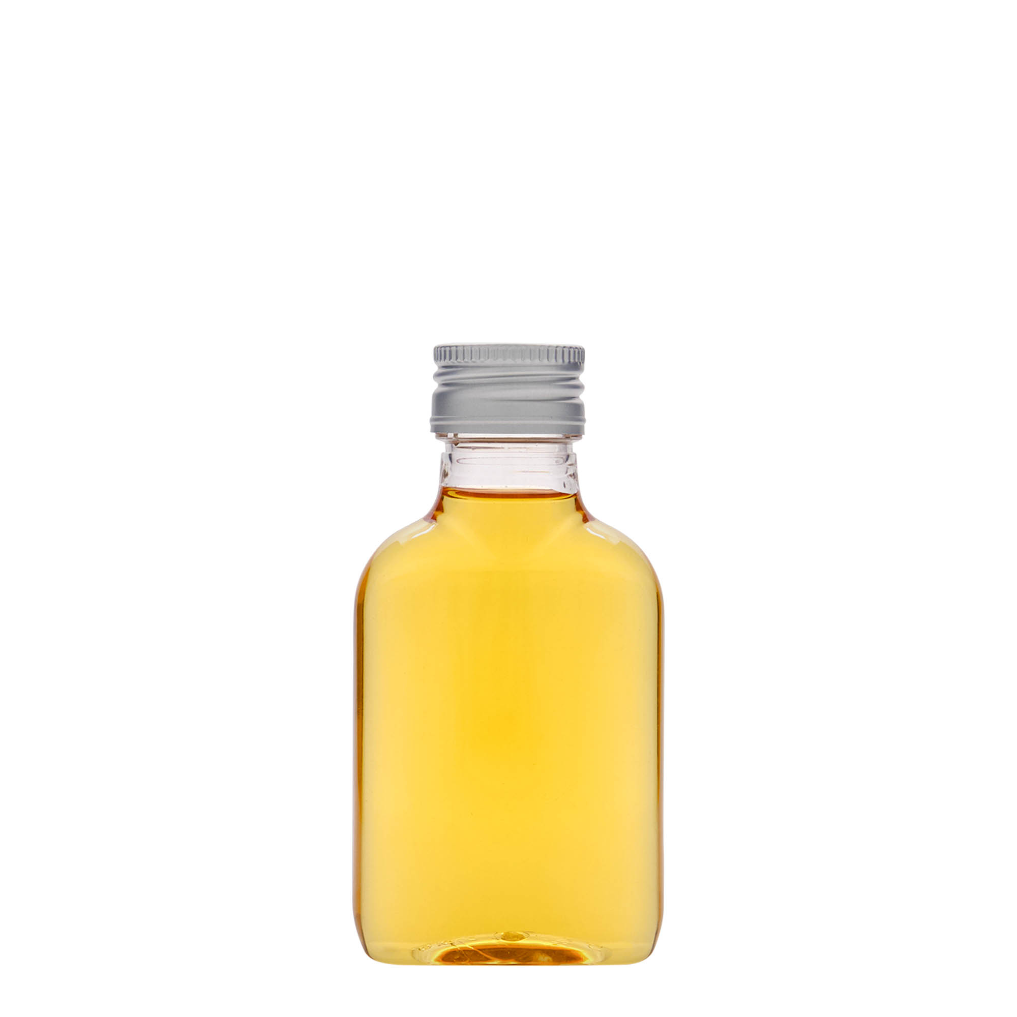 100 ml kabatas pudele, ovāla, PET plastmasa, atvere: PP 28 100 ml kabatas pudele, ovāla, PET plastmasa, atvere: PP 28