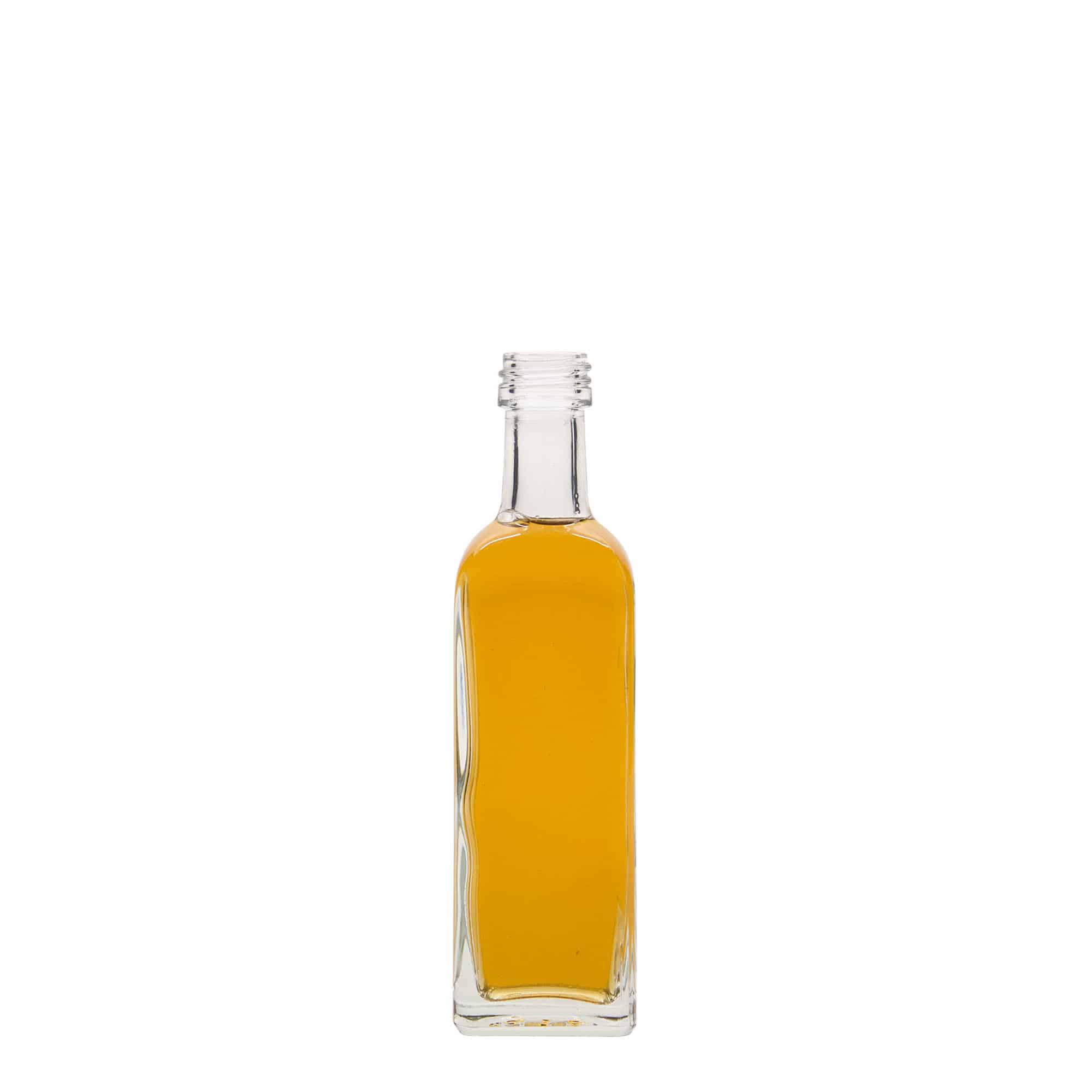 60 ml stikla pudele 'Marasca', kvadrātveida, atvere: PP 18