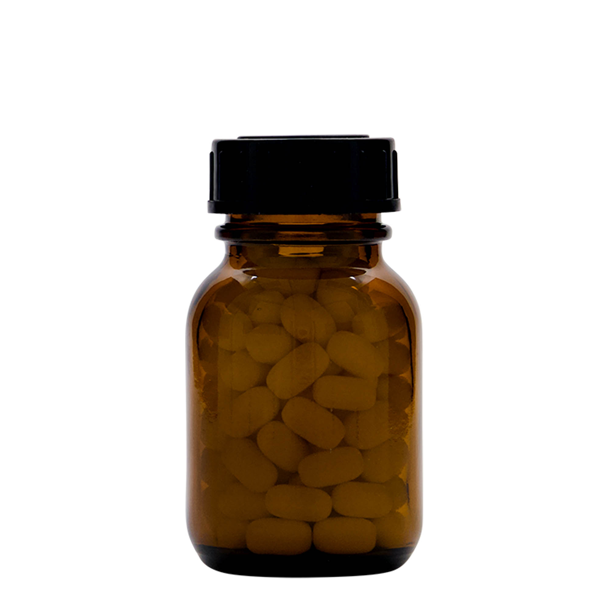 50 ml brūns plaša kakla stikla trauks, atvere: DIN 32