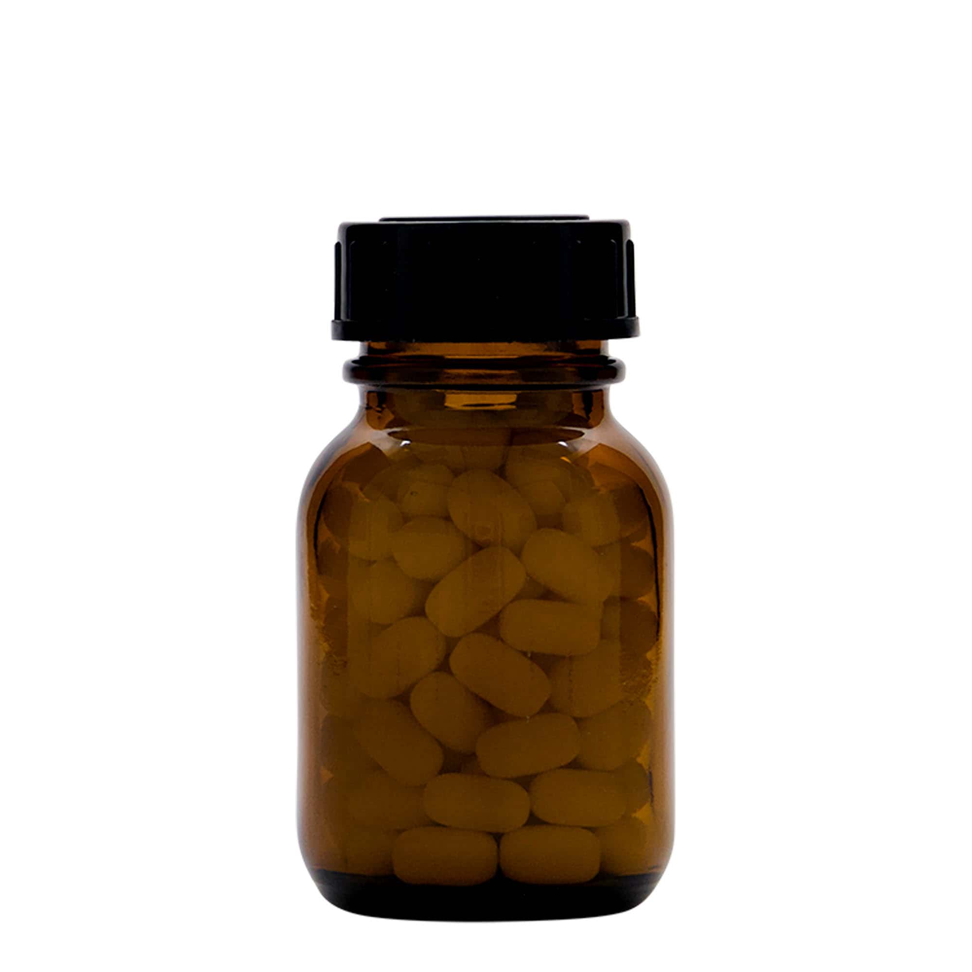 50 ml brūns plaša kakla stikla trauks, atvere: DIN 32