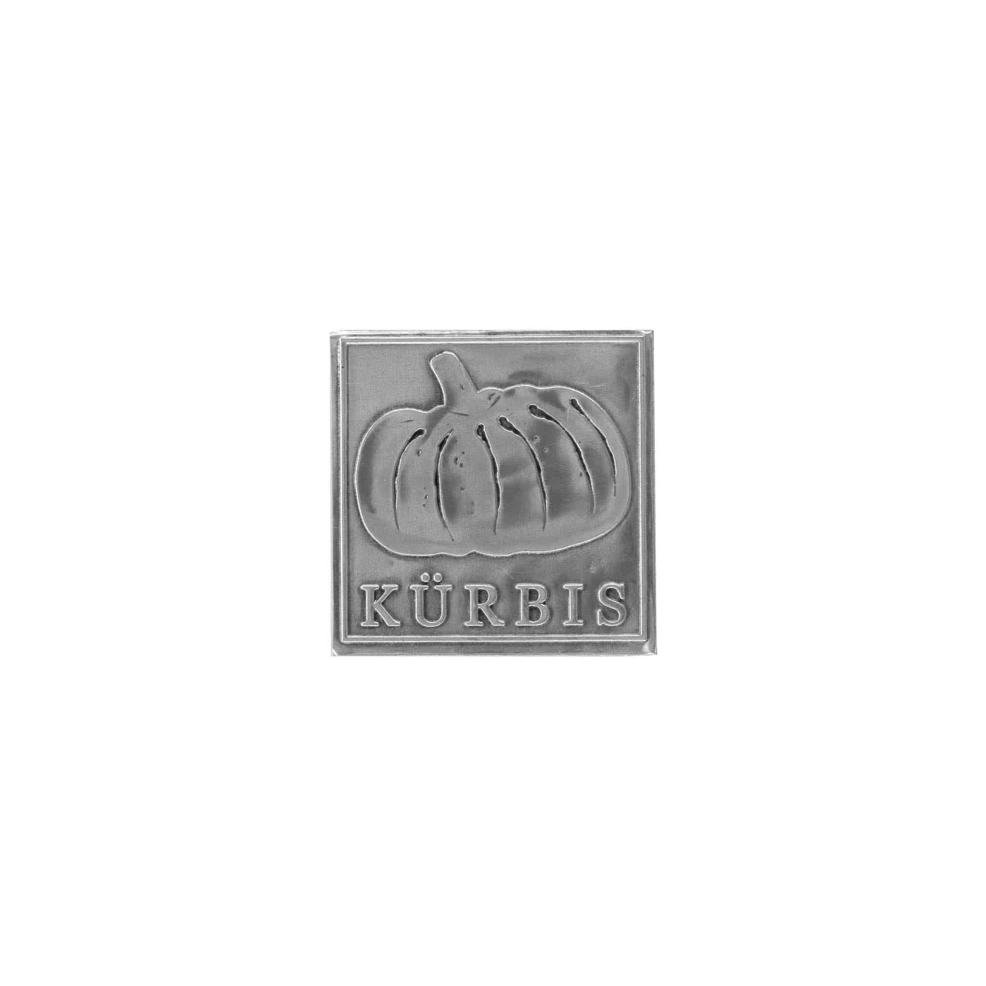 Alvas etiķete 'Ķirbis', kvadrātiska, metāla, sudraba Alvas etiķete 'Ķirbis', kvadrātiska, metāla, sudraba