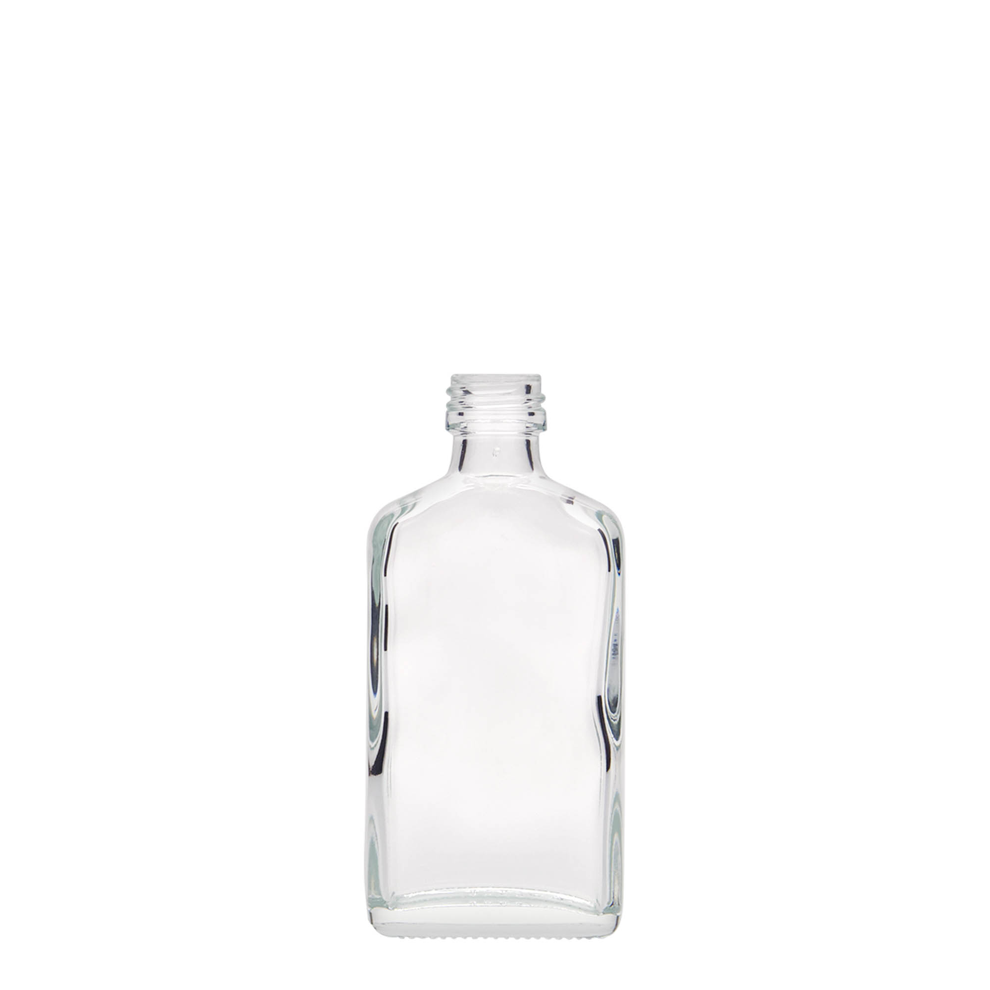 50 ml kabatas pudele, taisnstūrveida, stikls, atvere: PP 18