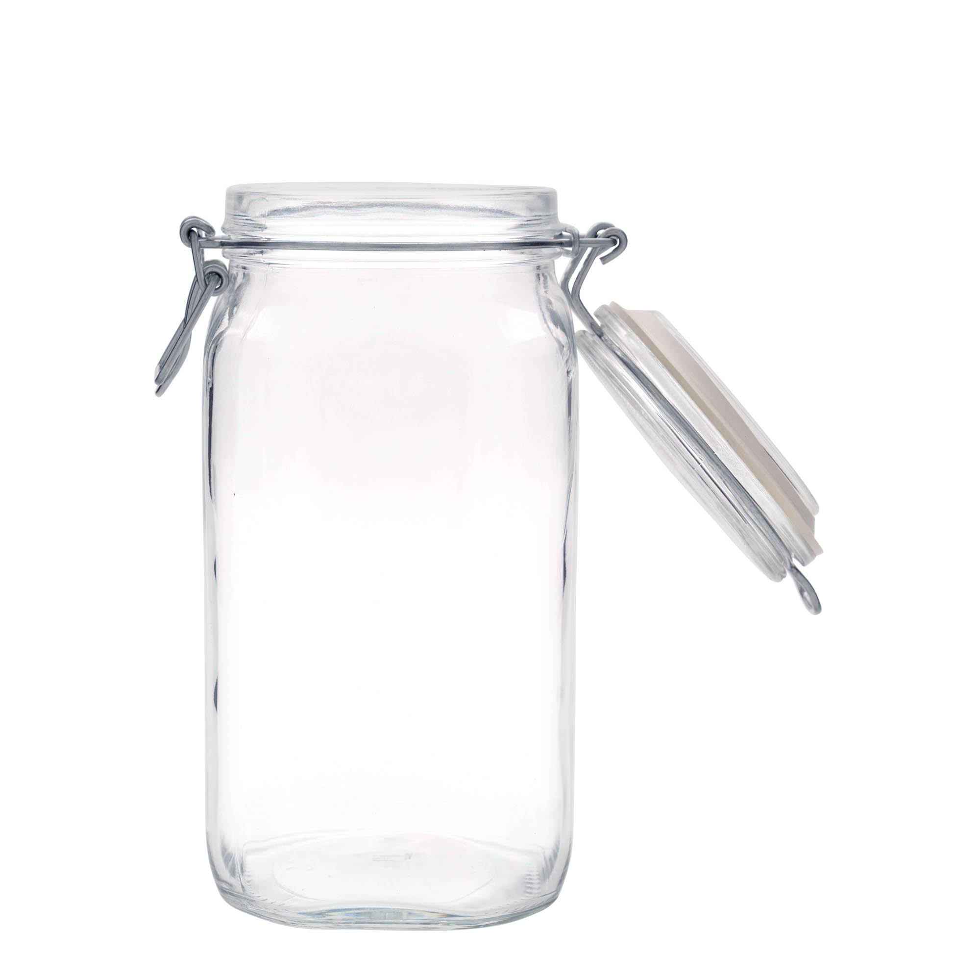 1.500 ml stiklains burciņa ar metāla aizdari 'Fido', kvadrātveida, atvere: metāla aizdares vāciņš 1.500 ml stiklains burciņa ar metāla aizdari 'Fido', kvadrātveida, atvere: metāla aizdares vāciņš