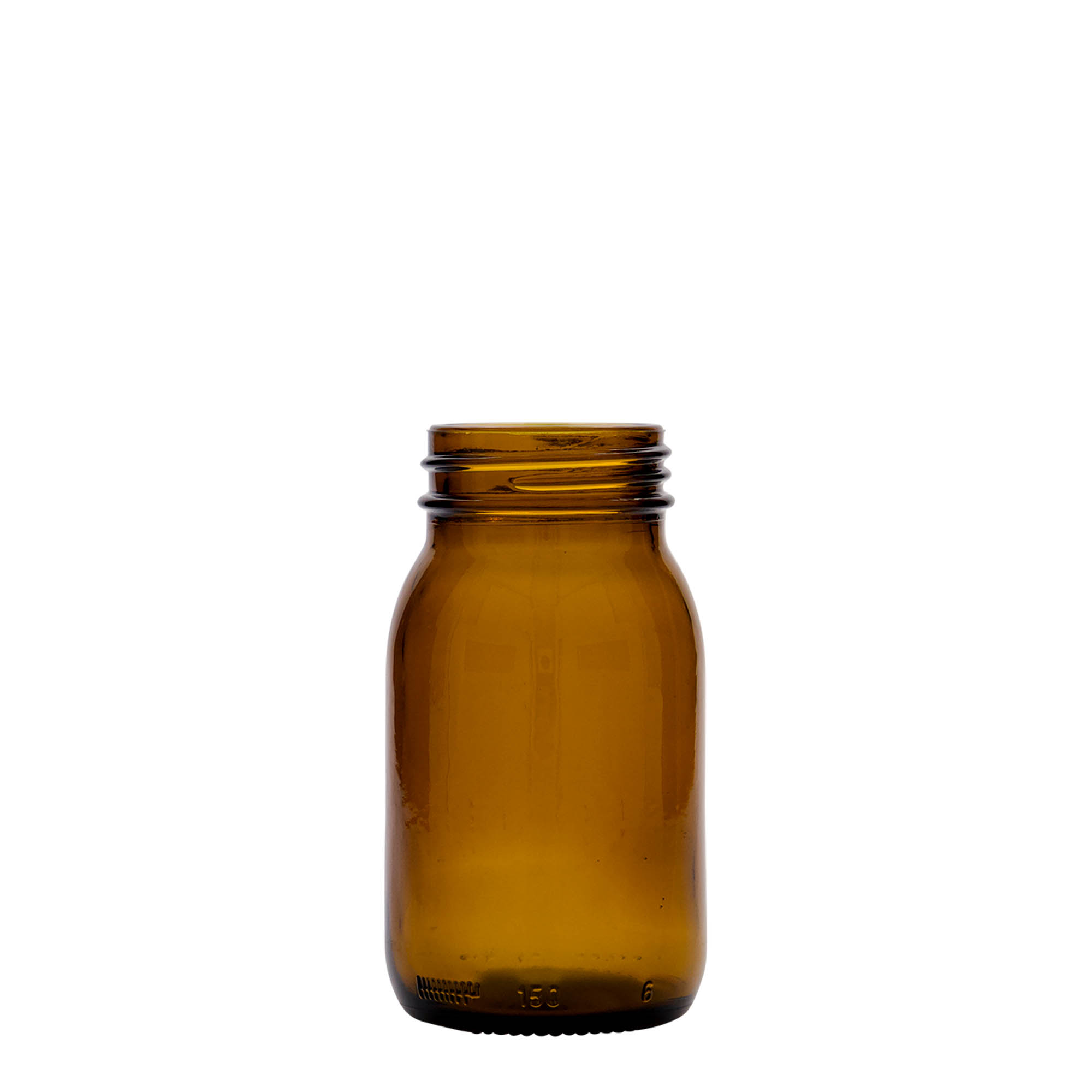 150 ml plaša kakla stikla burka, brūna, atvere: DIN 45