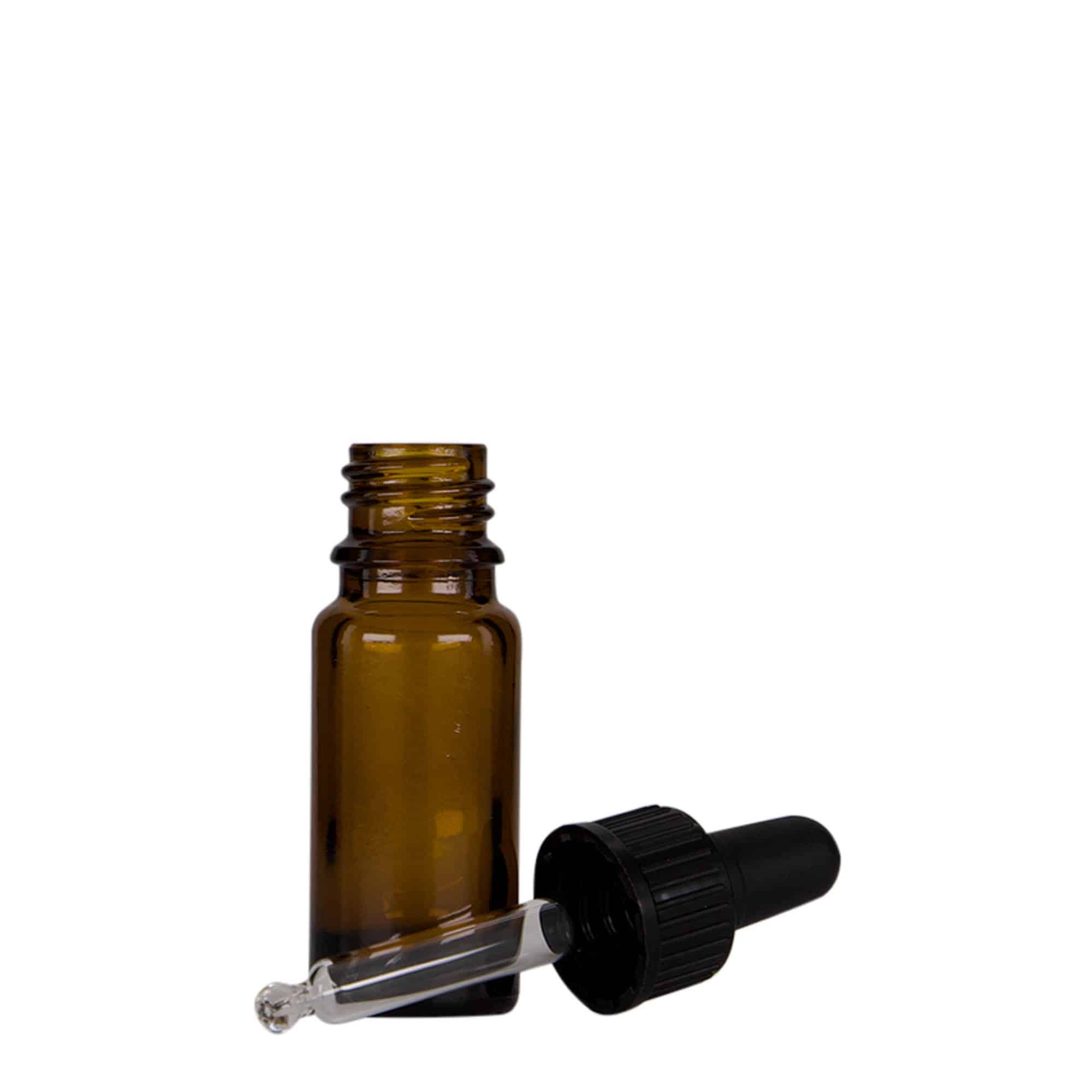 10 ml zāļu pudelīte ar pipeti, stikla, brūna/melna, aizdare: DIN 18