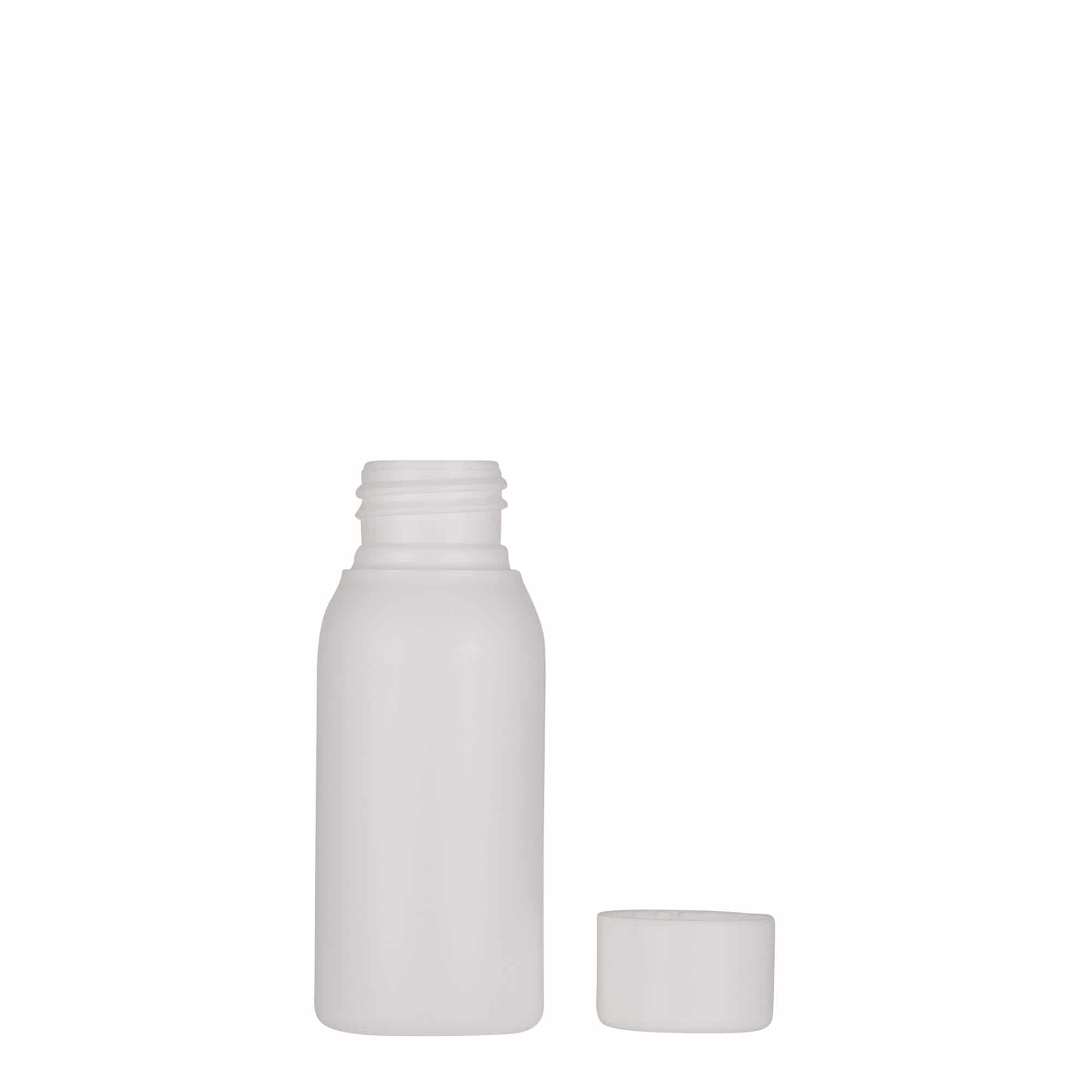 50 ml plastmasas pudele 'Tuffy', HDPE, balta, aizdare: 24/410