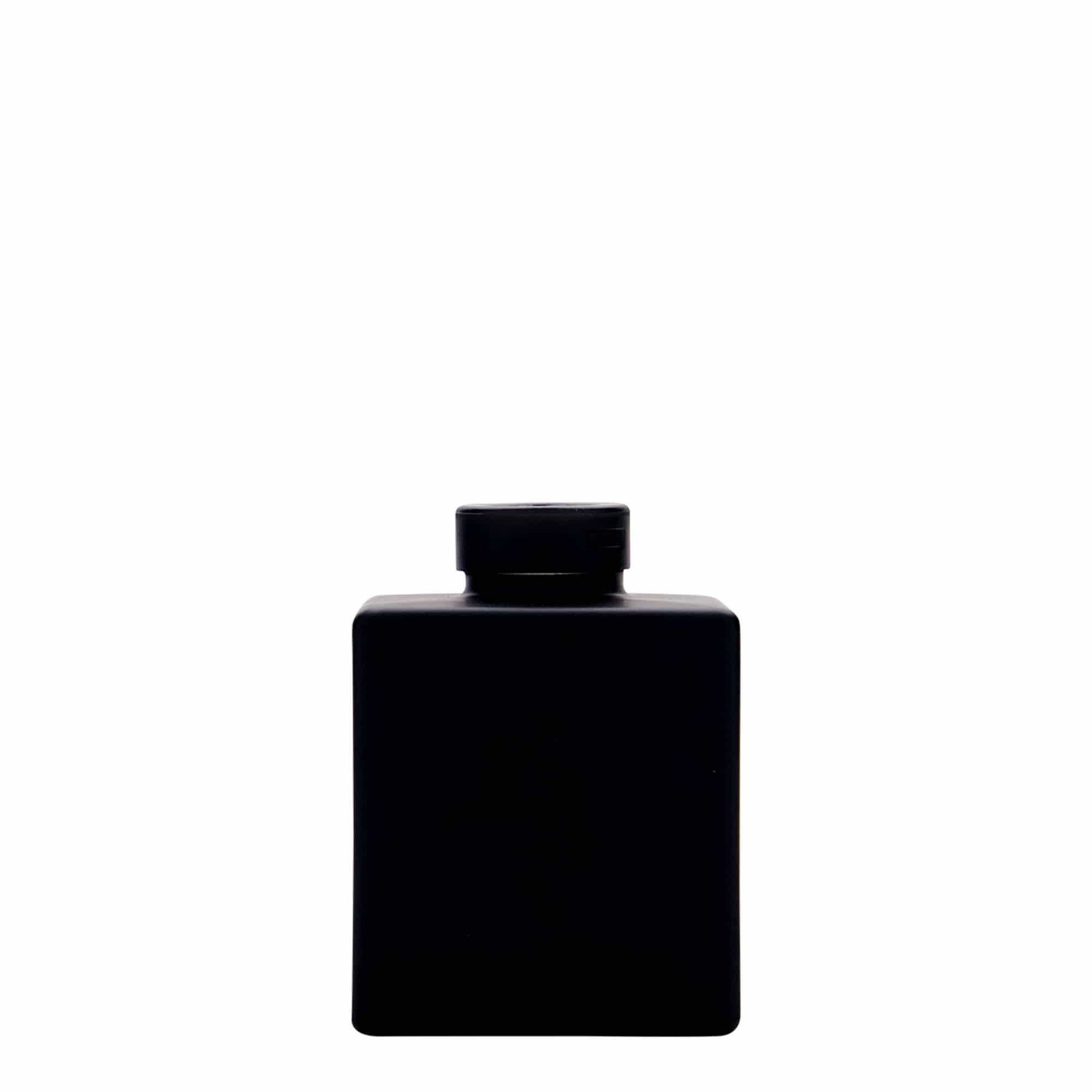 100 ml stikla pudele 'Cube', kvadrātveida, melna, atvere: korķis