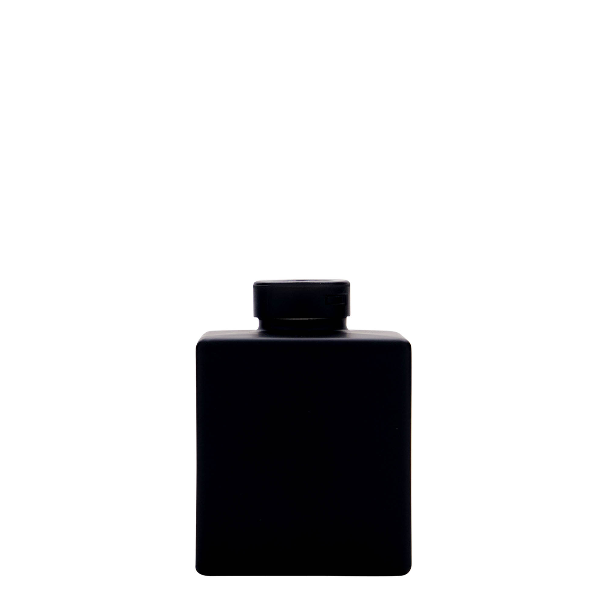100 ml stikla pudele 'Cube', kvadrātveida, melna, atvere: korķis