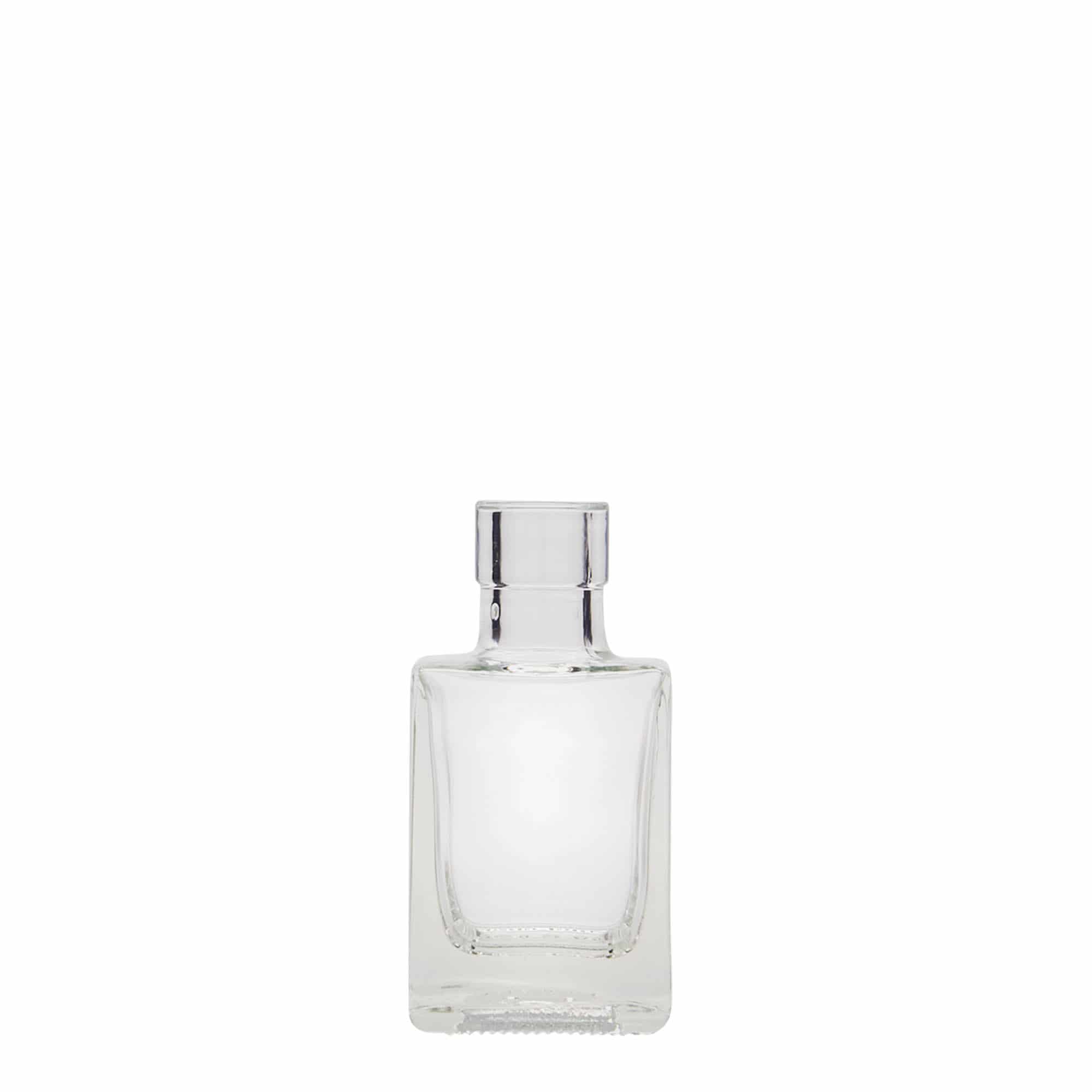 50 ml stikla pudele 'Cube', kvadrātiska, atvere: korķis