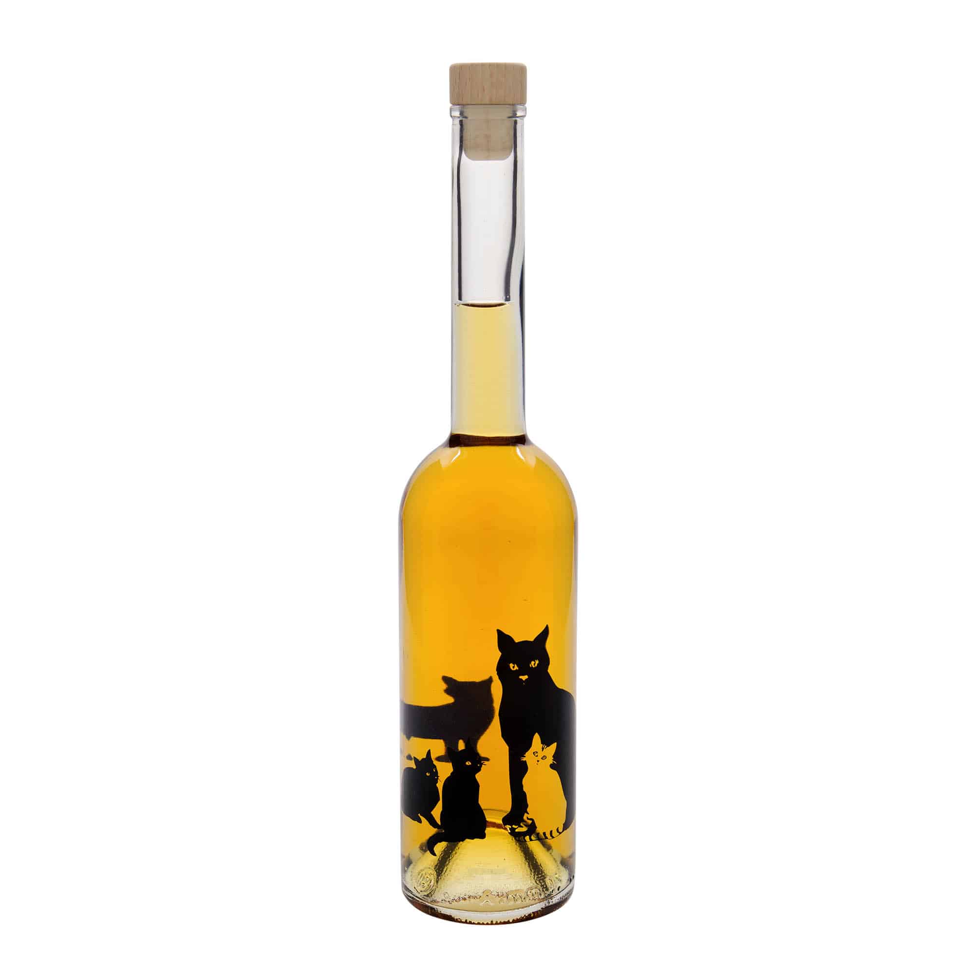 500 ml stikla pudele 'Opera', motīvs: kaķi, aizdare: korķis
