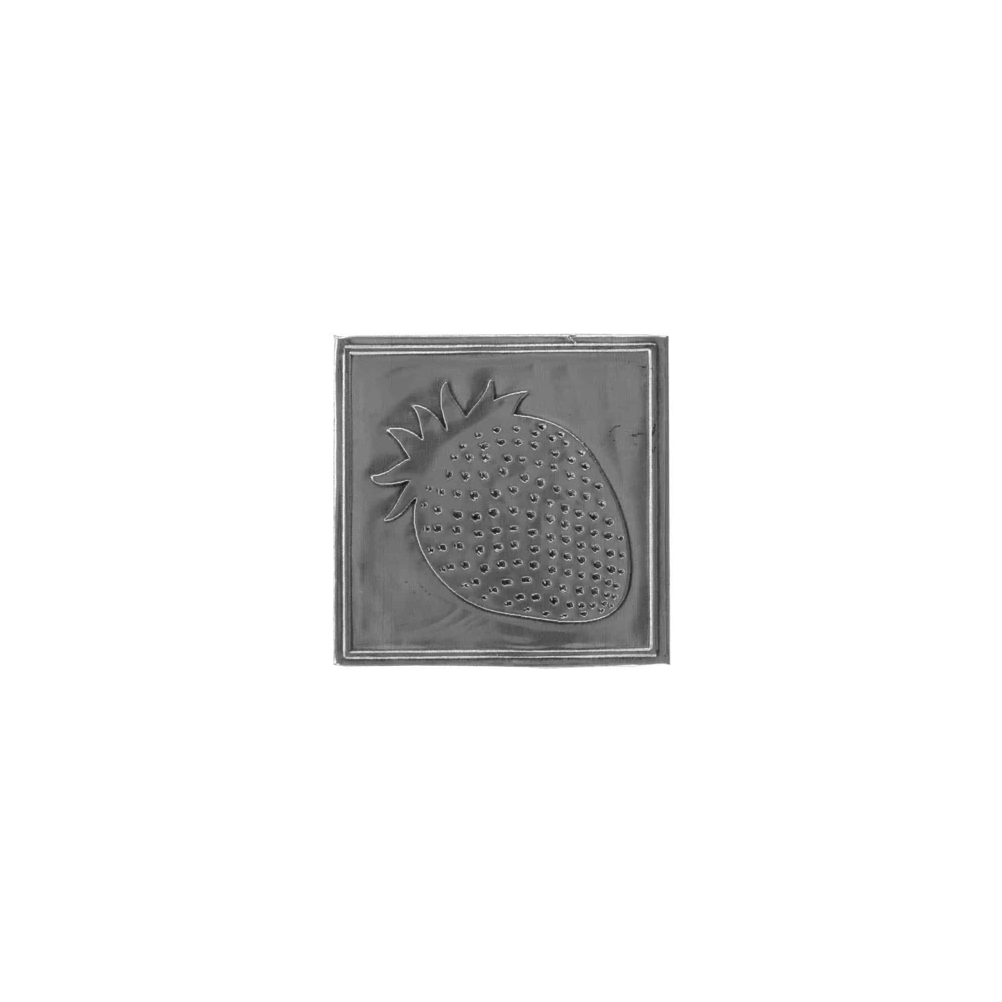Alvas etiķete 'Zemene', kvadrātiska, metāla, sudraba Alvas etiķete 'Zemene', kvadrātiska, metāla, sudraba