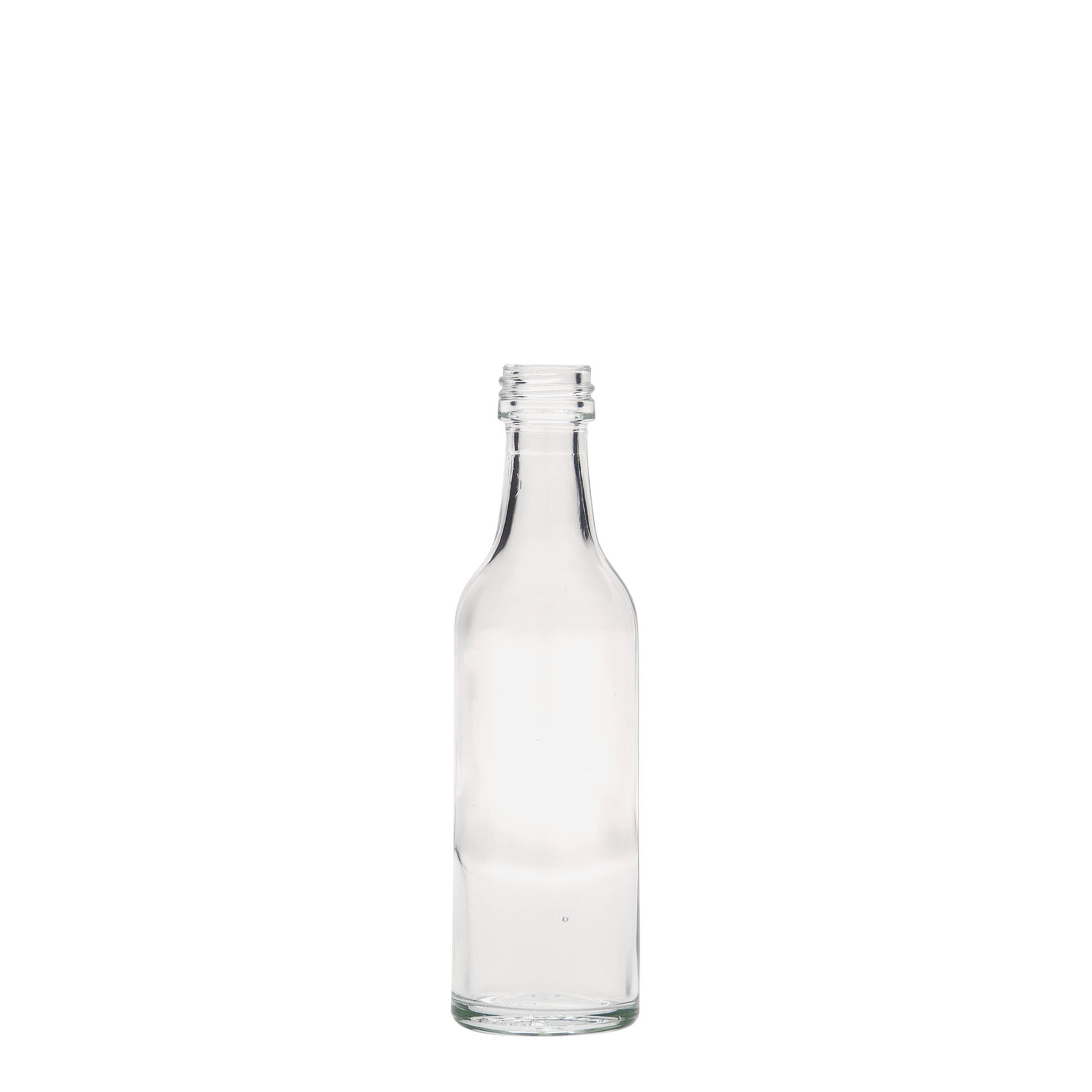 50 ml stikla pudele ar taisnu kaklu, atvere: PP 18