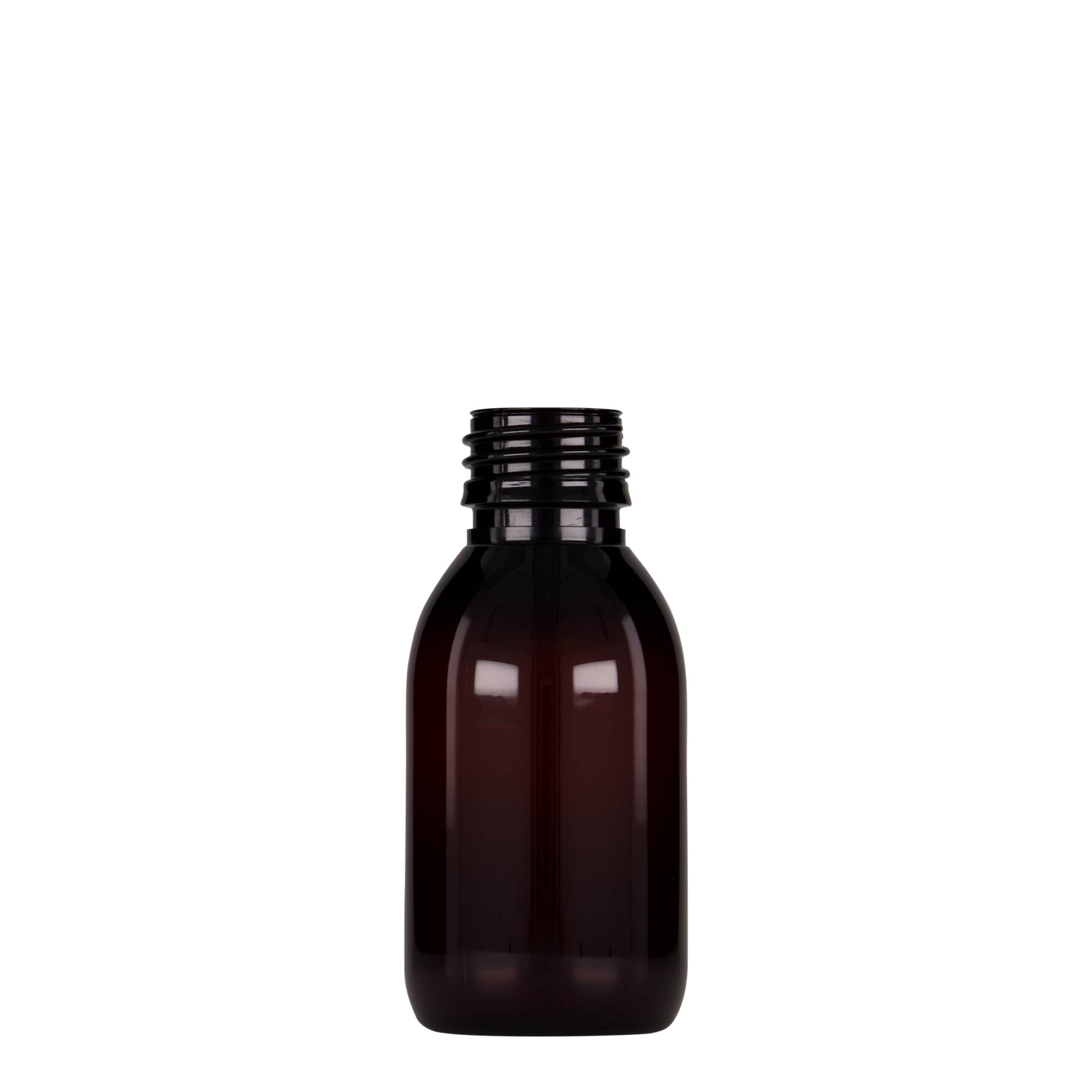 100 ml PET medicīnas pudelīte, brūna, plastmasa, atvere: PP 28