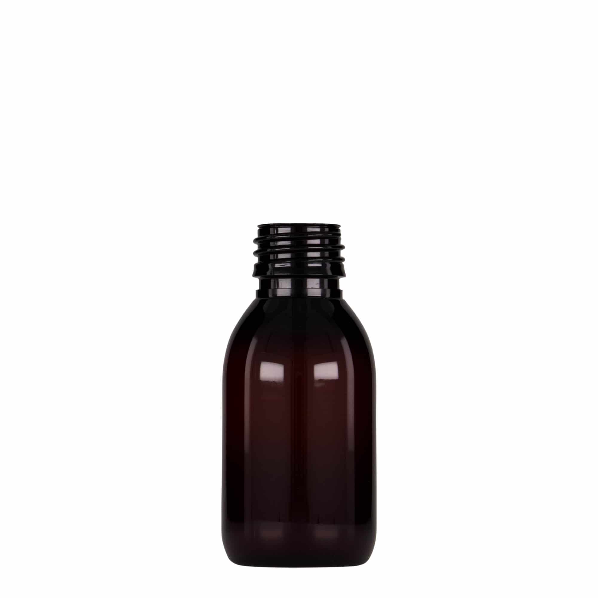 100 ml PET medicīnas pudelīte, brūna, plastmasa, atvere: PP 28