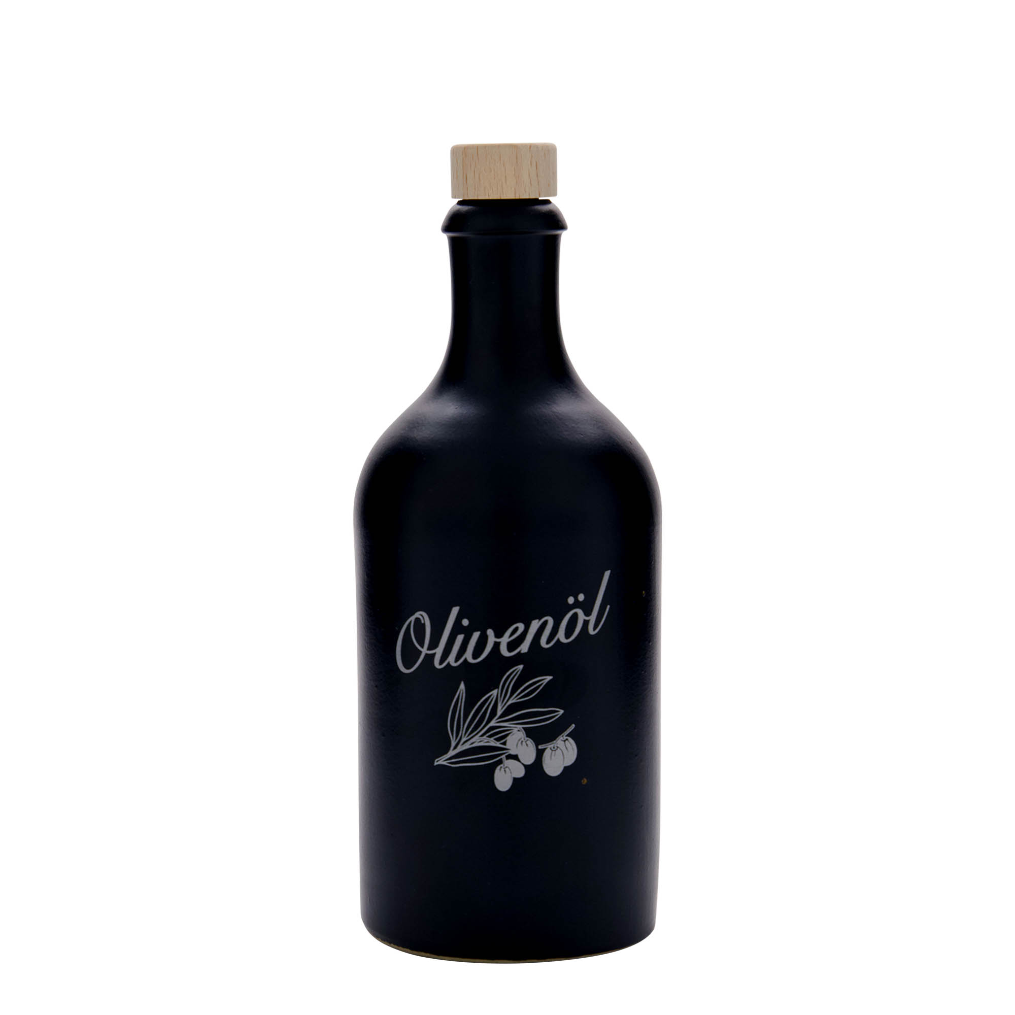 500 ml māla krūze, motīvs: olīveļļa, akmens trauks, melns, atvere: korķis