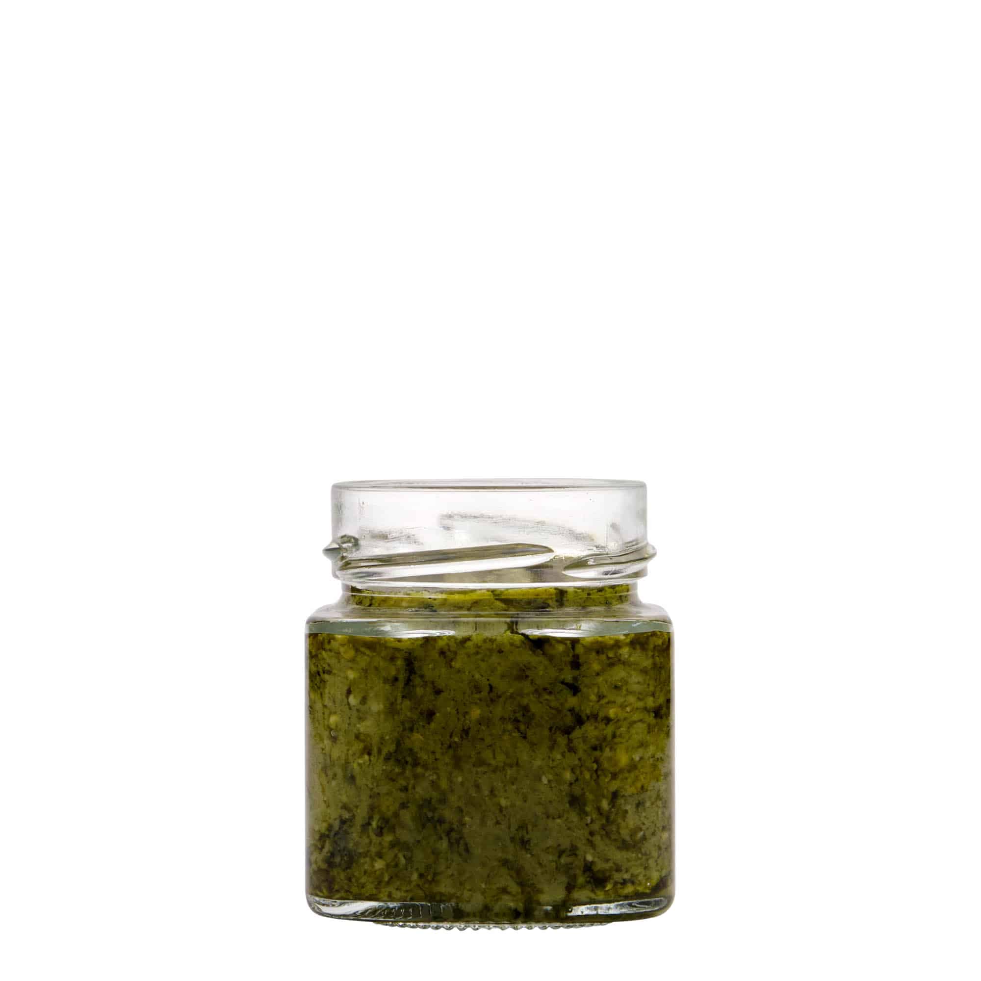 156 ml kvadrātveida stikla burka 'Funny', atvere: Deep-Twist-Off (DTO 58)