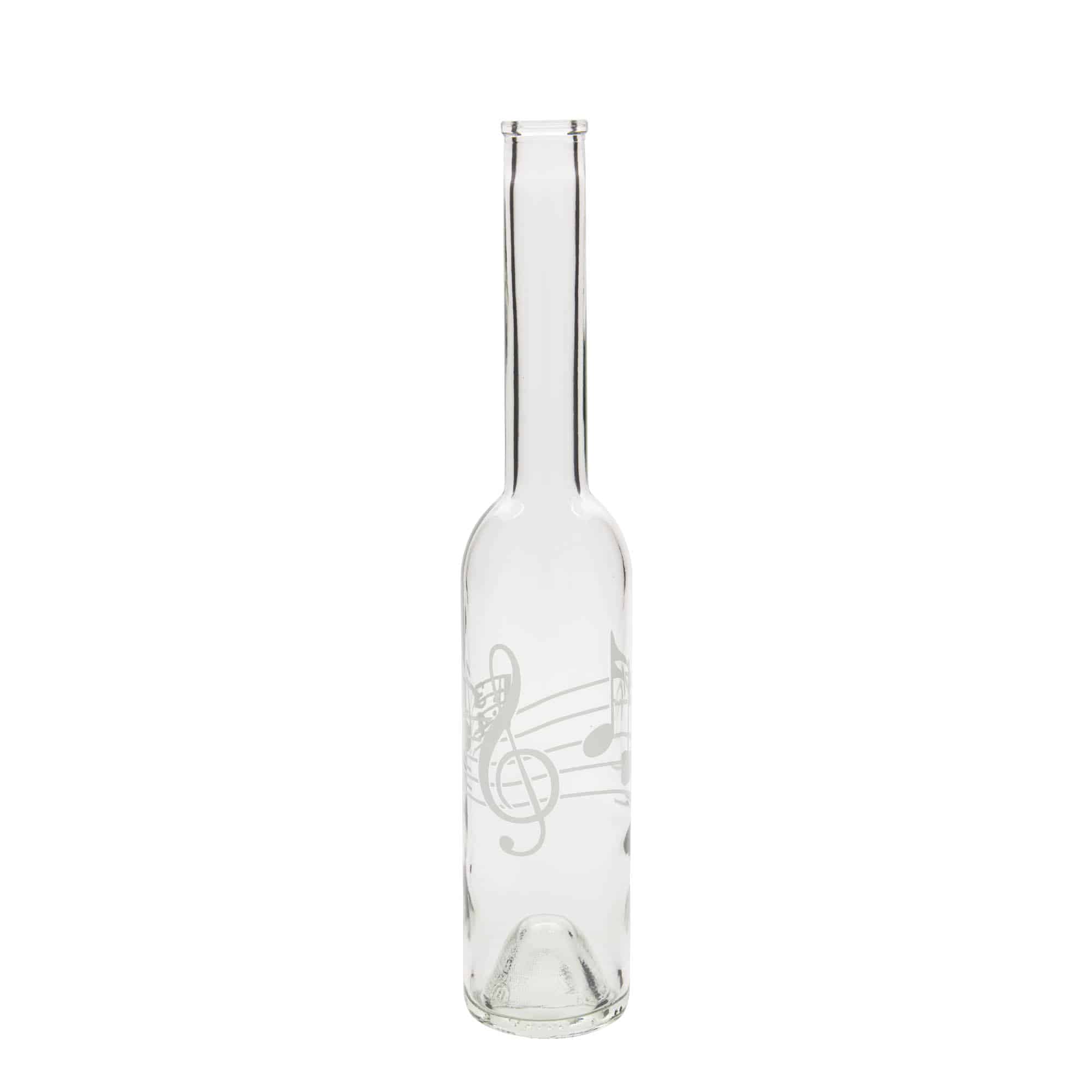 350 ml stikla pudele 'Opera', motīvs: mūzikas notis, atvere: korķis 350 ml stikla pudele 'Opera', motīvs: mūzikas notis, atvere: korķis