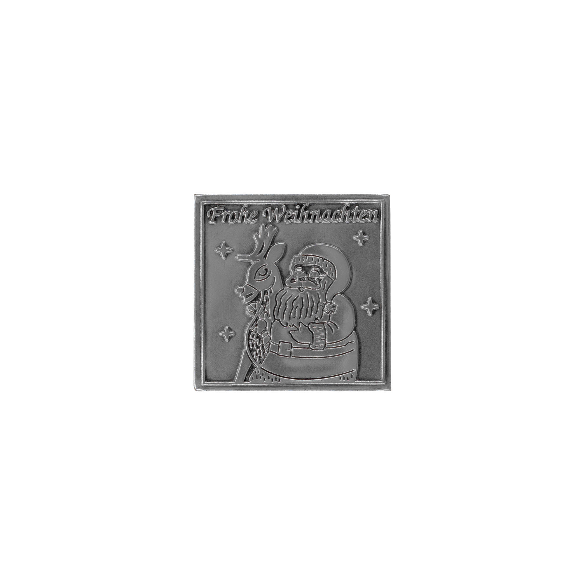 Alumīnija uzlīme 'Priecīgus Ziemassvētkus', kvadrātveida, metāla, sudraba Alumīnija uzlīme 'Priecīgus Ziemassvētkus', kvadrātveida, metāla, sudraba