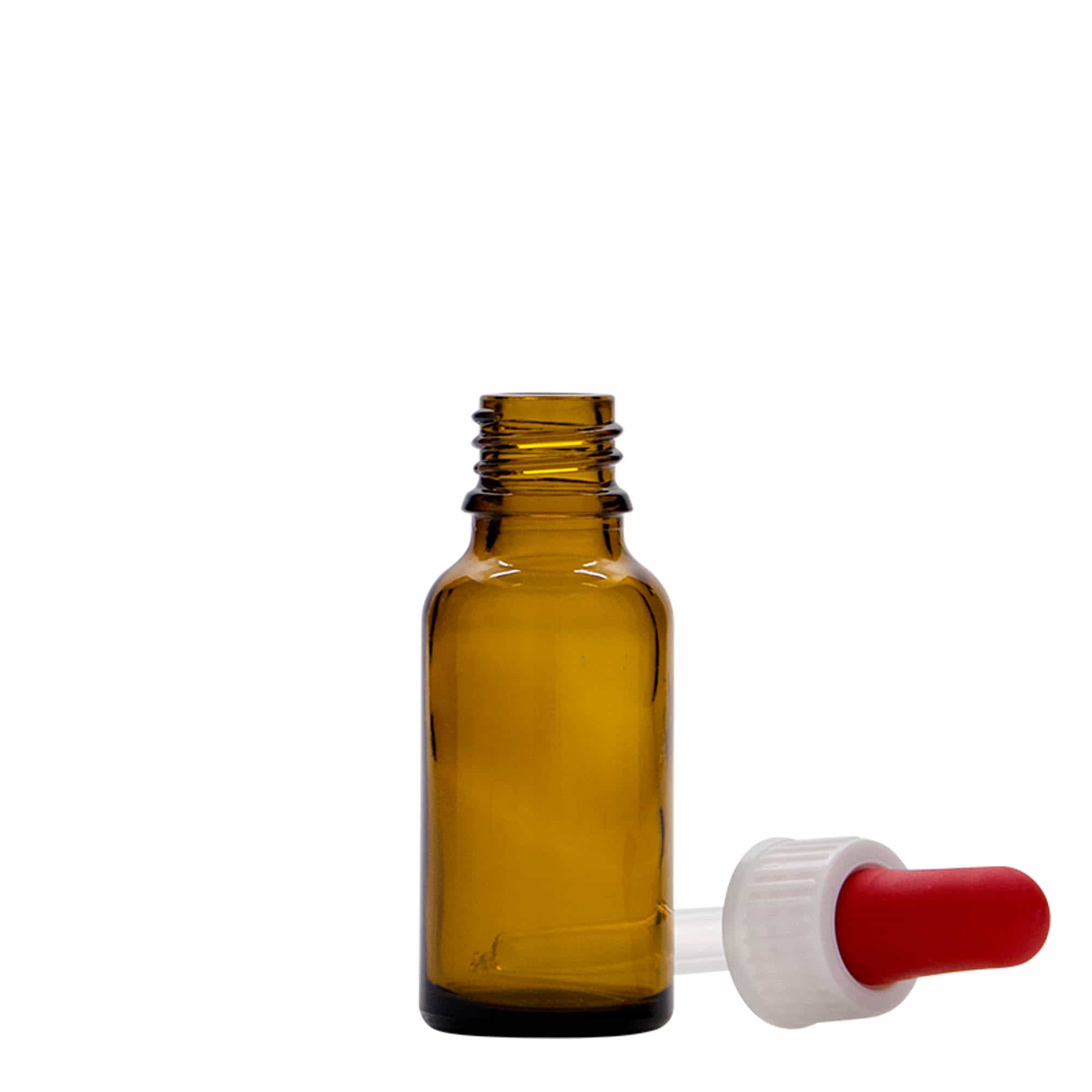 20 ml medicīnas pilināšanas pudelīte, stikls, brūna, atvere: DIN 18