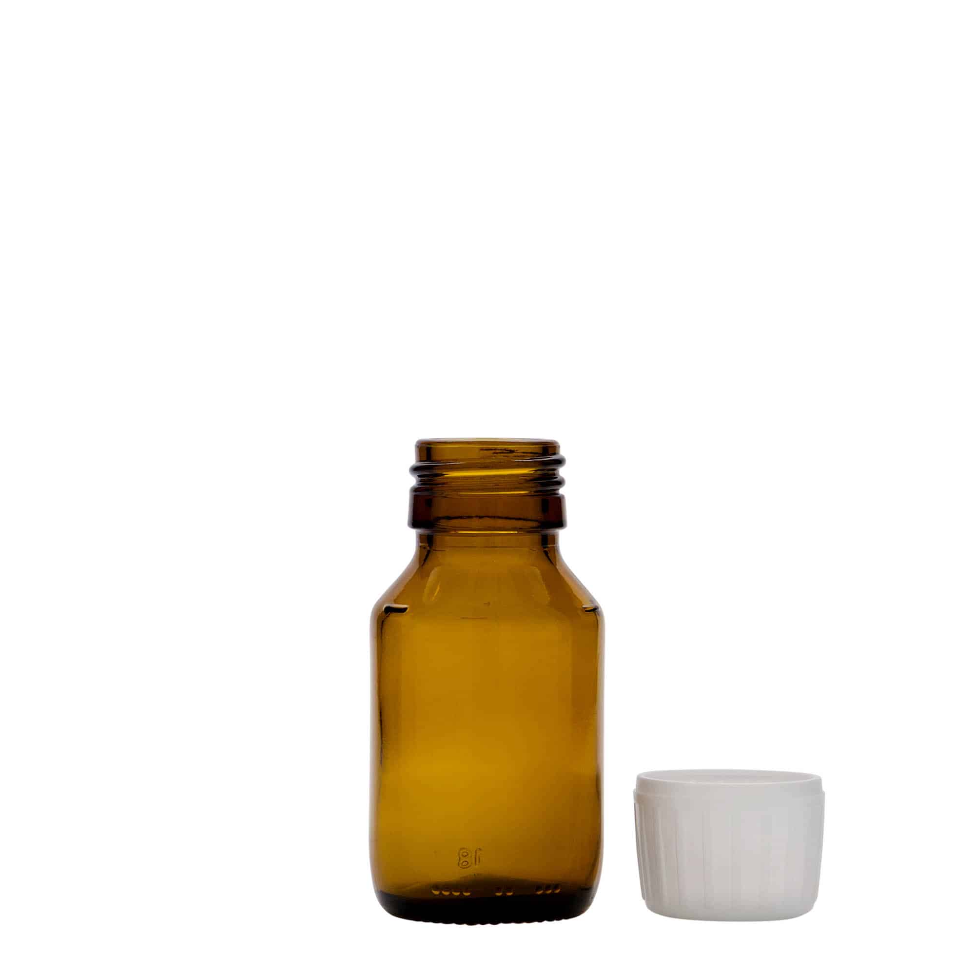 50 ml zāļu pudelīte, brūna, stikla, aizdare: PP 28