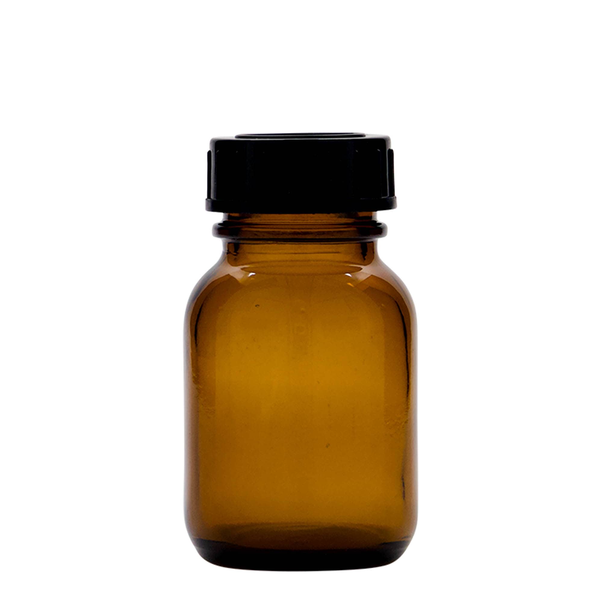 50 ml brūns plaša kakla stikla trauks, atvere: DIN 32