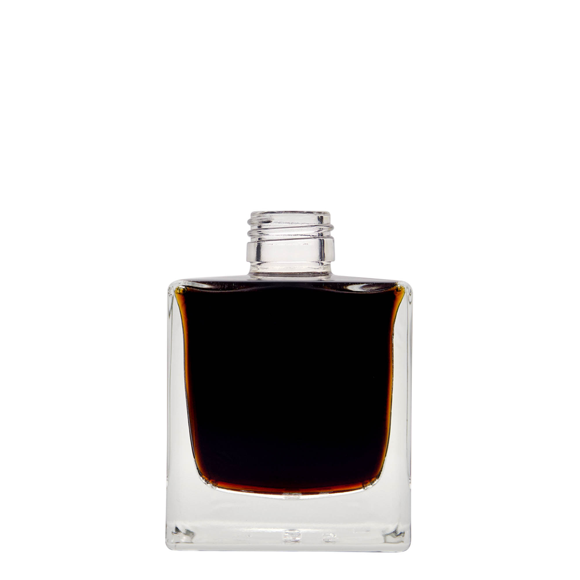 200 ml stikla pudele 'Cube', kvadrātiska, atvere: PP 28