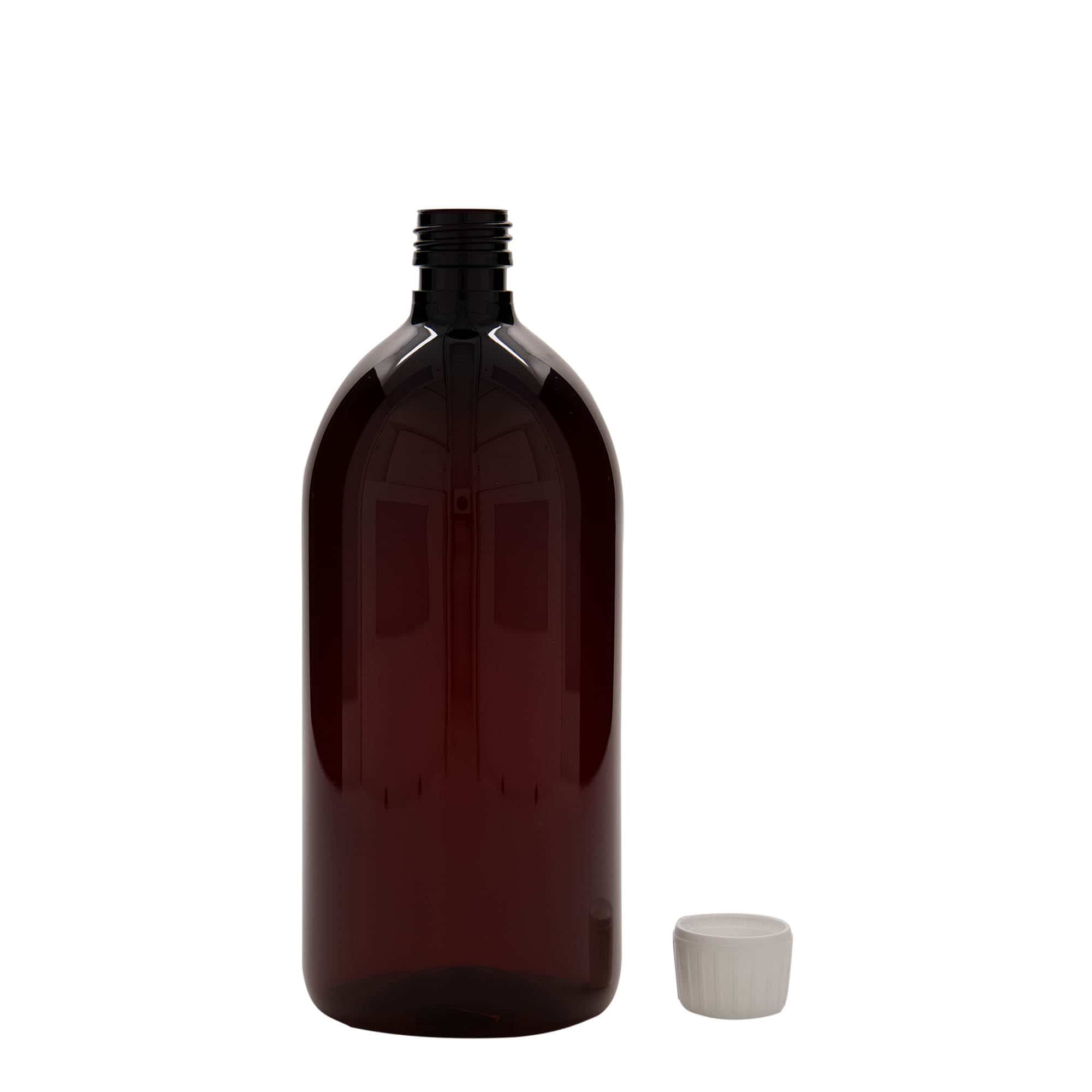 1000 ml PET zāļu pudelīte, brūna, plastmasas, aizdare: PP 28