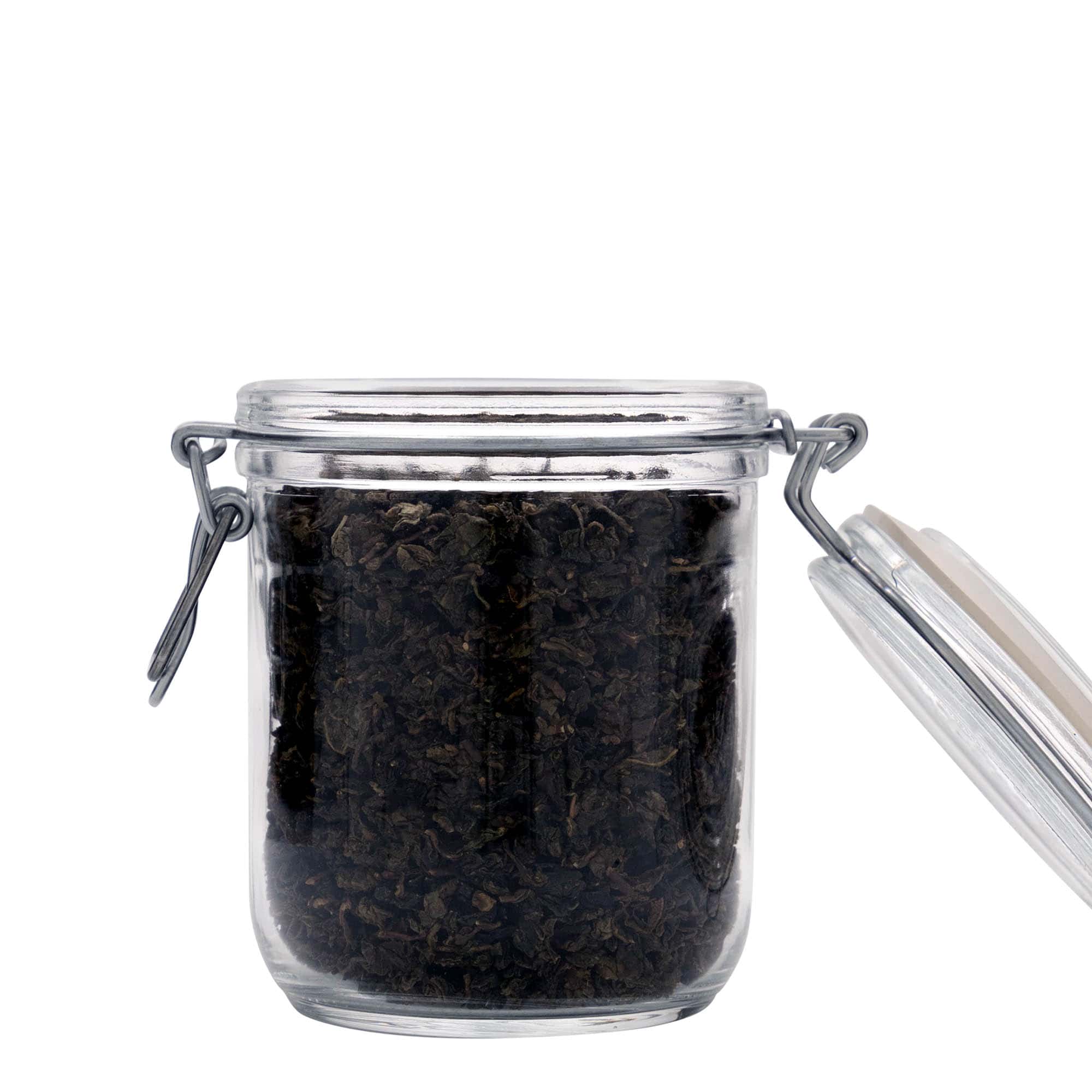 500 ml stikla burka ar metāla aizdari 'Fido', atvere: metāla aizdare ar stiepli