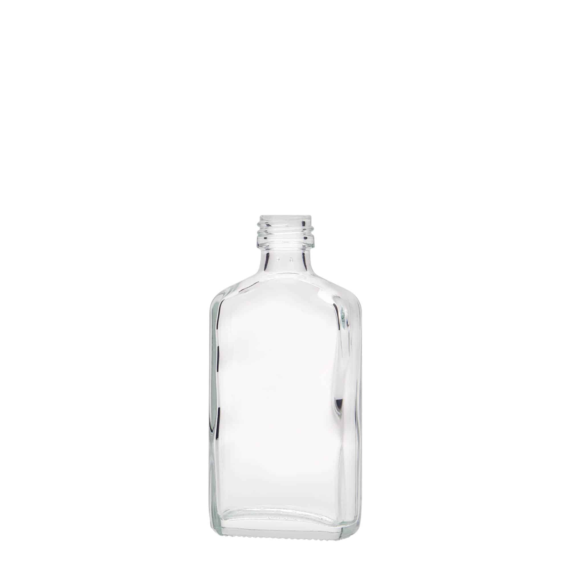 50 ml kabatas pudele, taisnstūrveida, stikls, atvere: PP 18