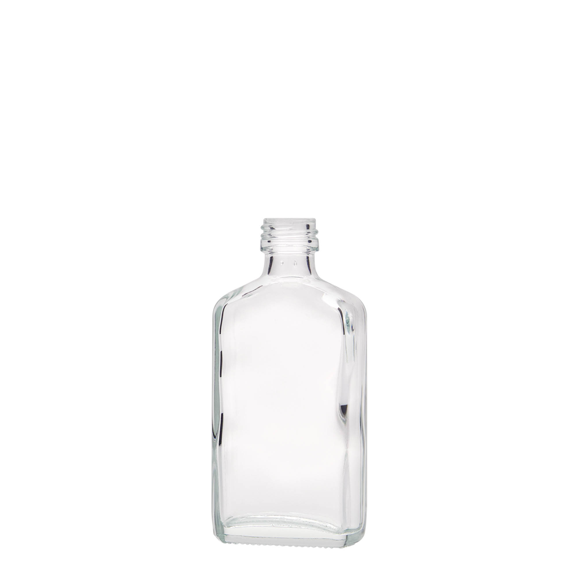 50 ml kabatas pudele, taisnstūrveida, stikls, atvere: PP 18