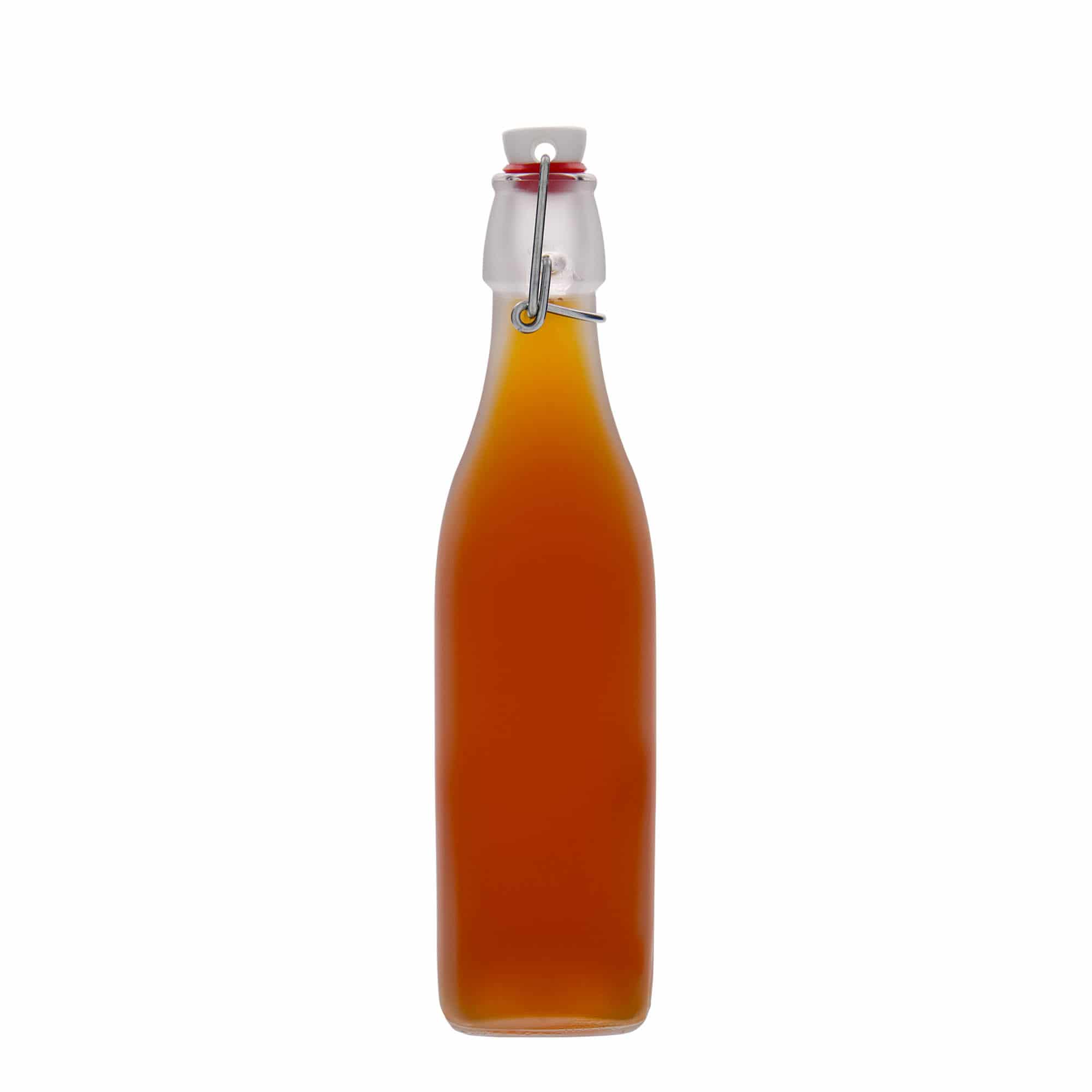 500 ml stikla pudele 'Swing, kvadrātveida, balta, atvere: aizbīdņa aizdare'