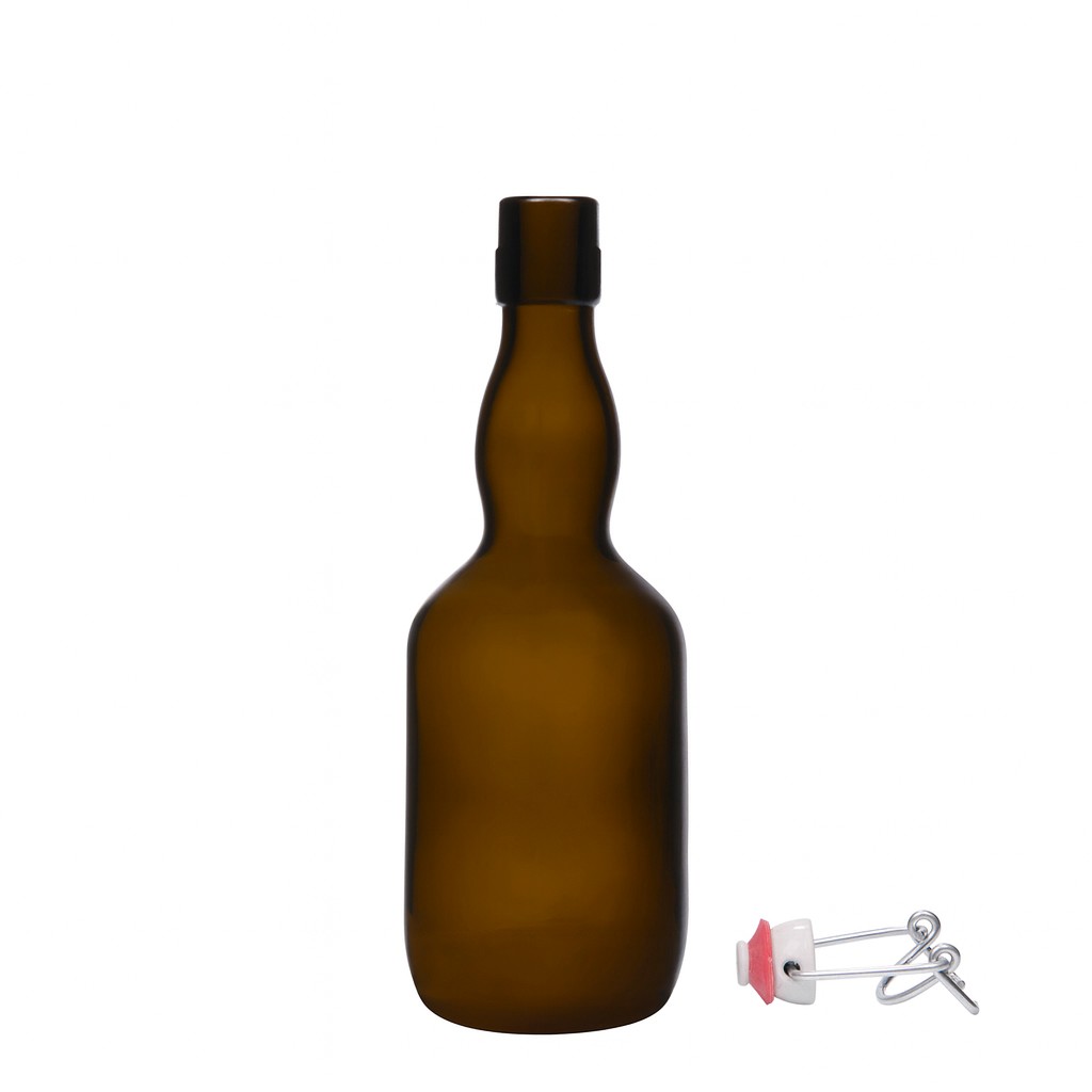 500 ml alus pudele ar kakla izliekumu, stikls, antīkzaļš, atvere: aizbīdņa aizdare