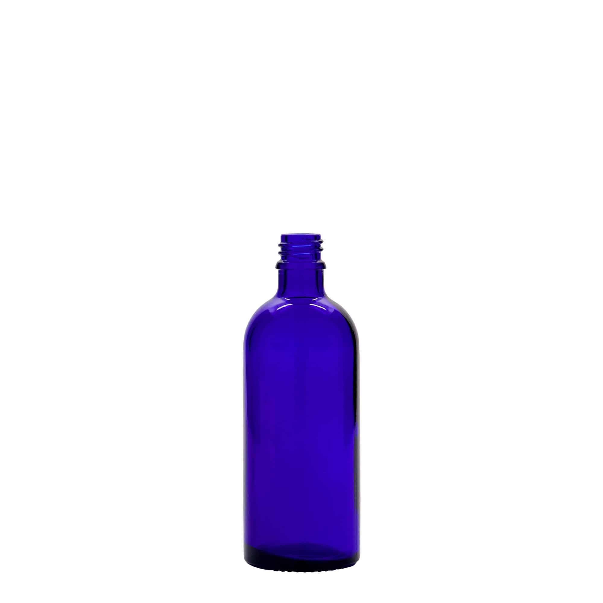 100 ml zāļu pudelīte, stikla, karaliski zila, aizdare: DIN 18 100 ml zāļu pudelīte, stikla, karaliski zila, aizdare: DIN 18