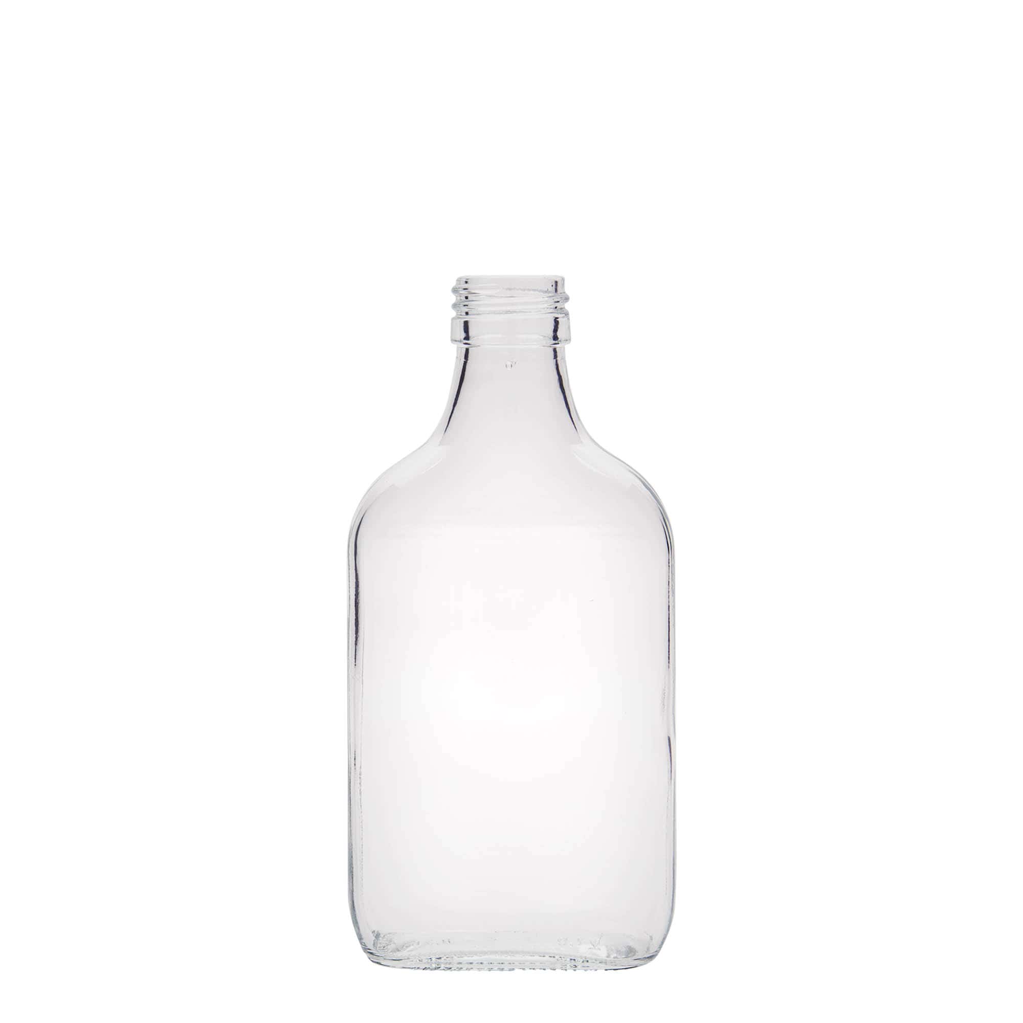 200 ml blašķe, taisnstūra, stikla, aizdare: PP 28 200 ml blašķe, taisnstūra, stikla, aizdare: PP 28