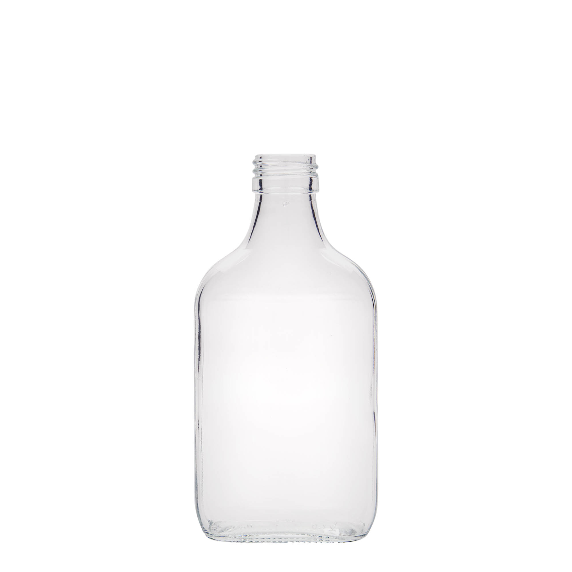 200 ml kabatas pudele, taisnstūrveida, stikls, atvere: PP 28 200 ml kabatas pudele, taisnstūrveida, stikls, atvere: PP 28