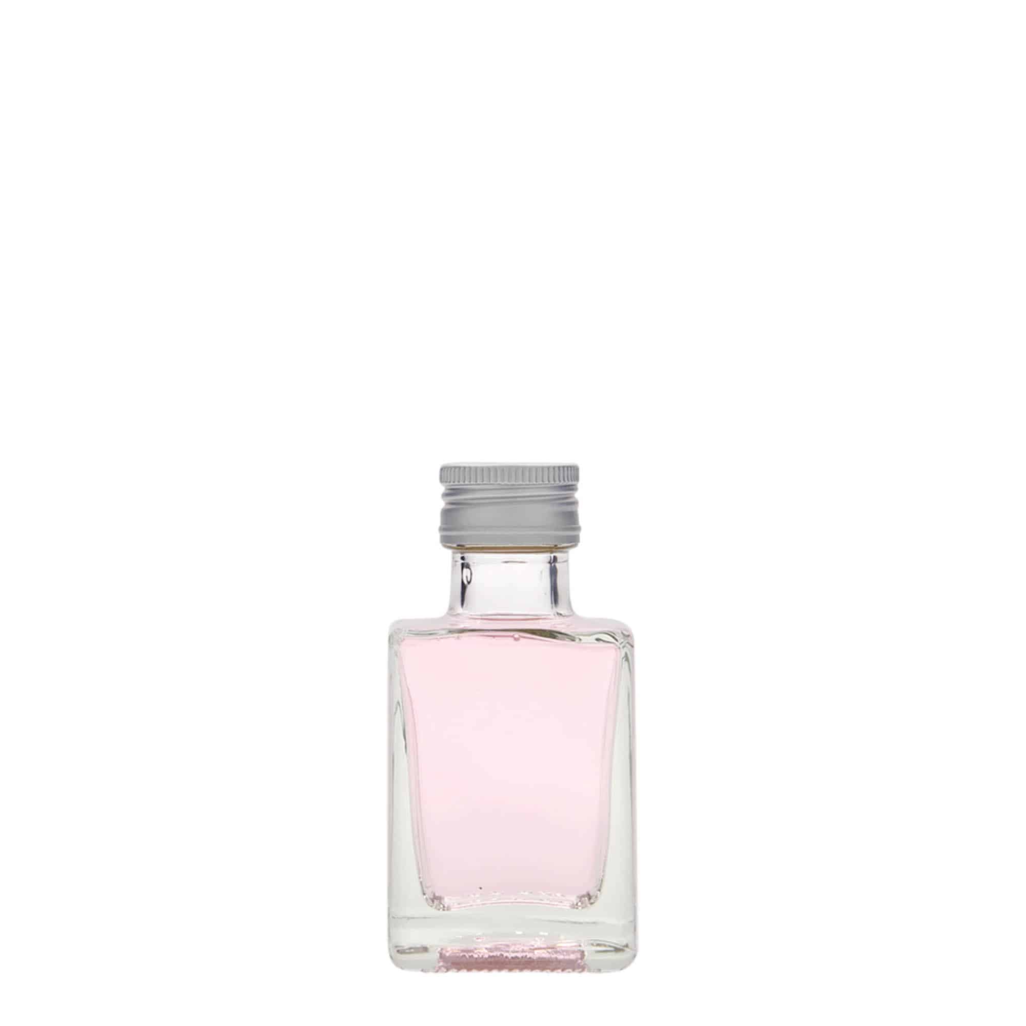 50 ml stikla pudele 'Cube', kvadrātiska, aizdare: PP 24