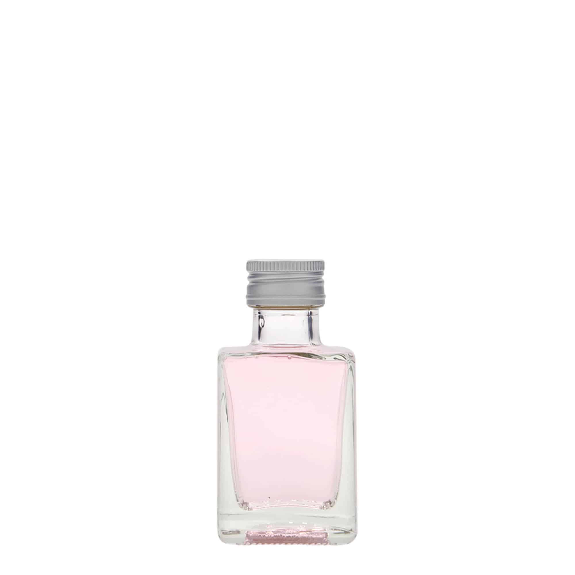 50 ml stikla pudele 'Cube', kvadrātiska, atvere: PP 24
