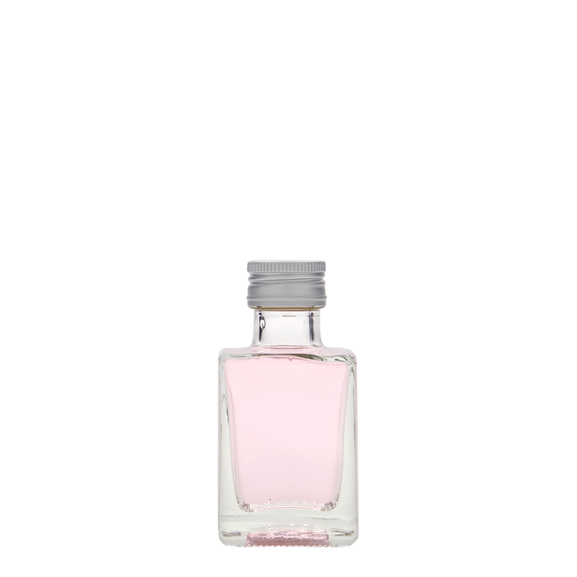50 ml stikla pudele 'Cube', kvadrātiska, atvere: PP 24 50 ml stikla pudele 'Cube', kvadrātiska, atvere: PP 24