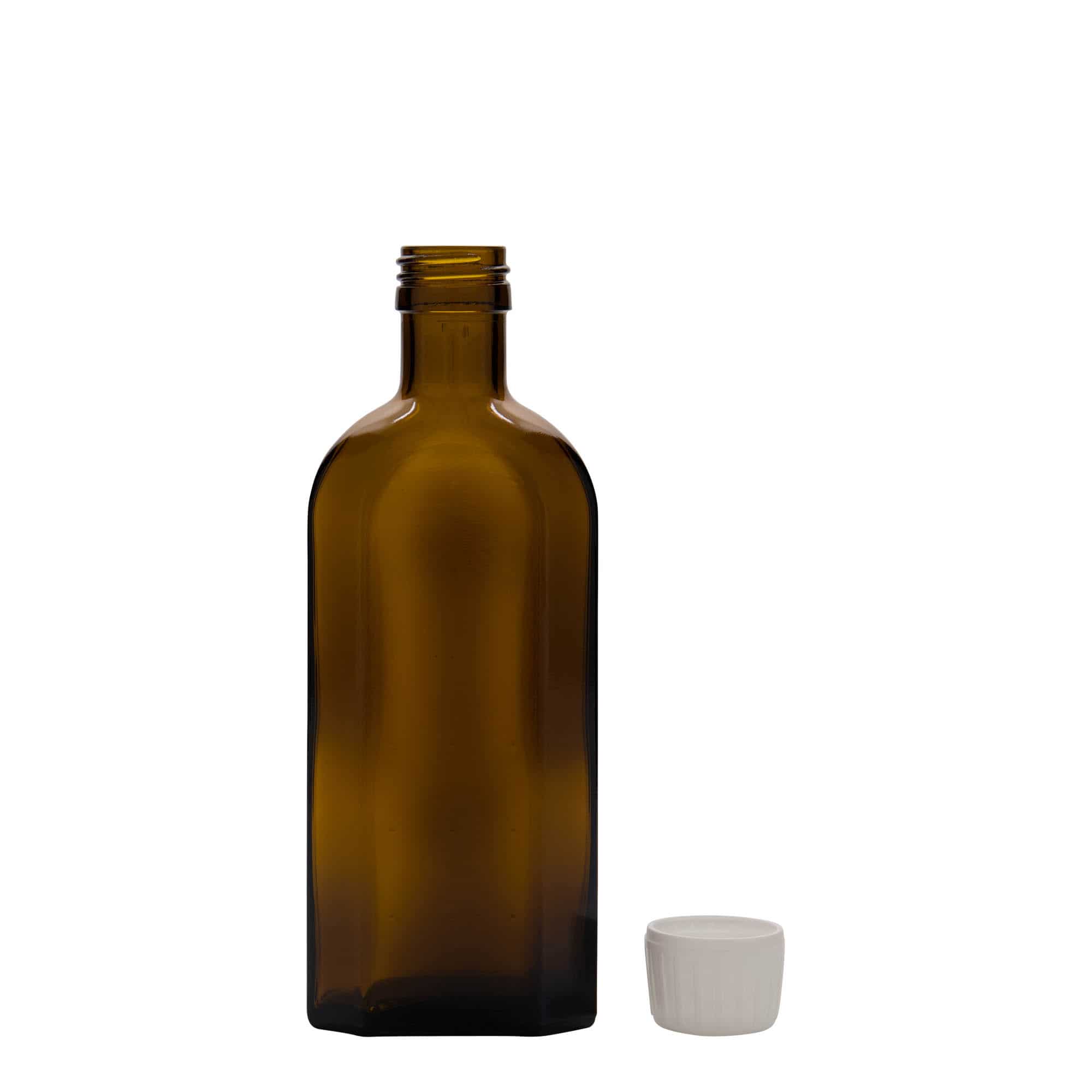 250 ml zāļu pudelīte 'Meplat', ovāla, stikla, brūna, aizdare: PP 28