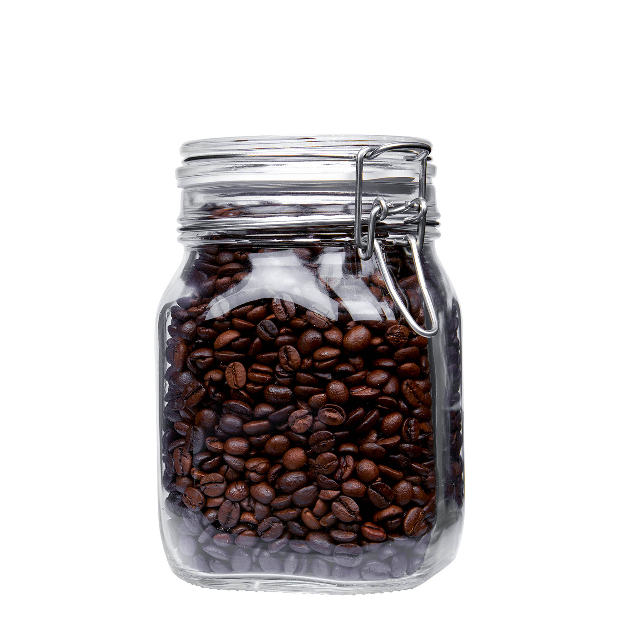 1 000 ml stiklaina burka ar metāla aizdari 'Fido', kvadrātveida, atvere: metāla aizdare ar stiepli