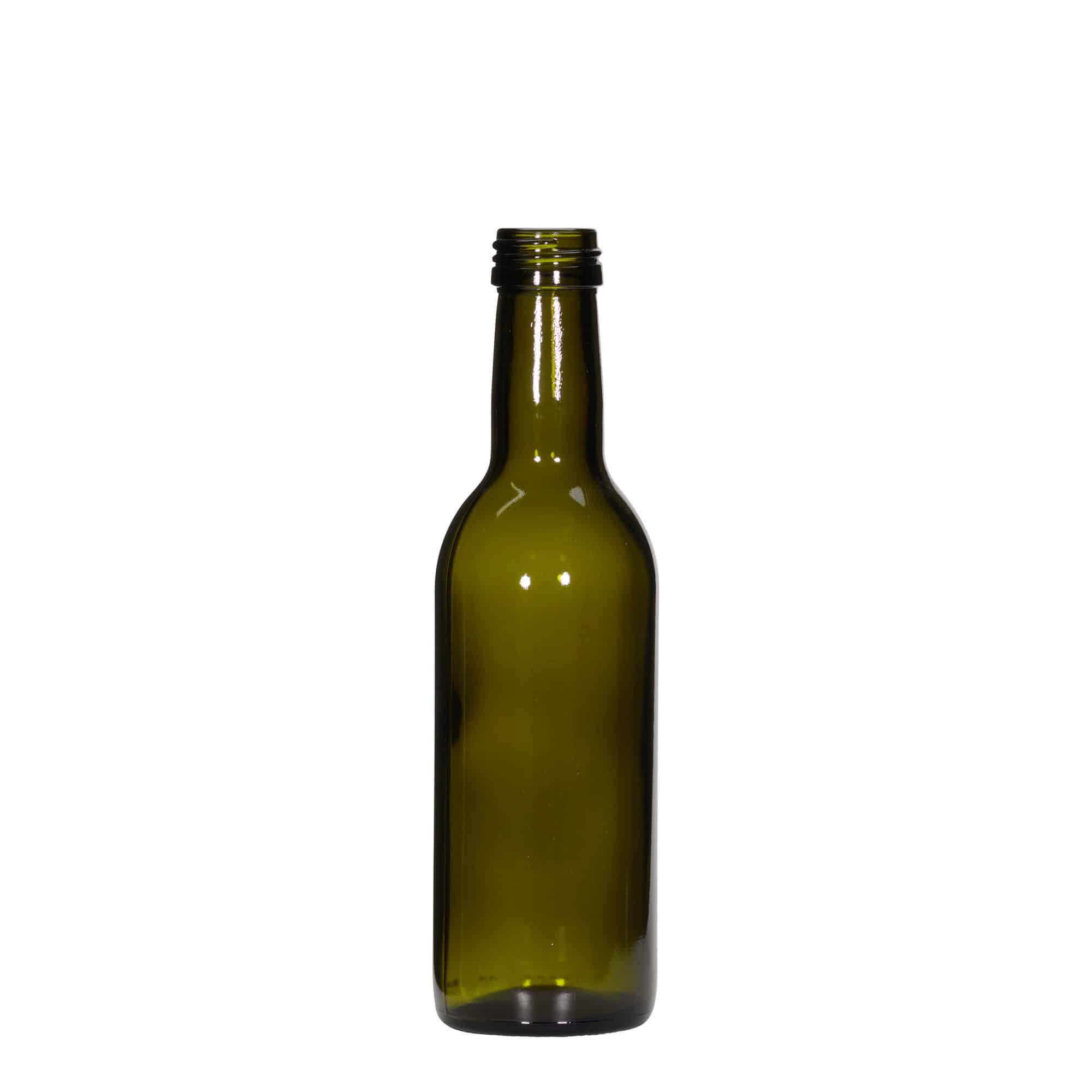 250 ml stikla pudele 'Bordeaux', antīki zaļa, aizdare: PP 28 250 ml stikla pudele 'Bordeaux', antīki zaļa, aizdare: PP 28