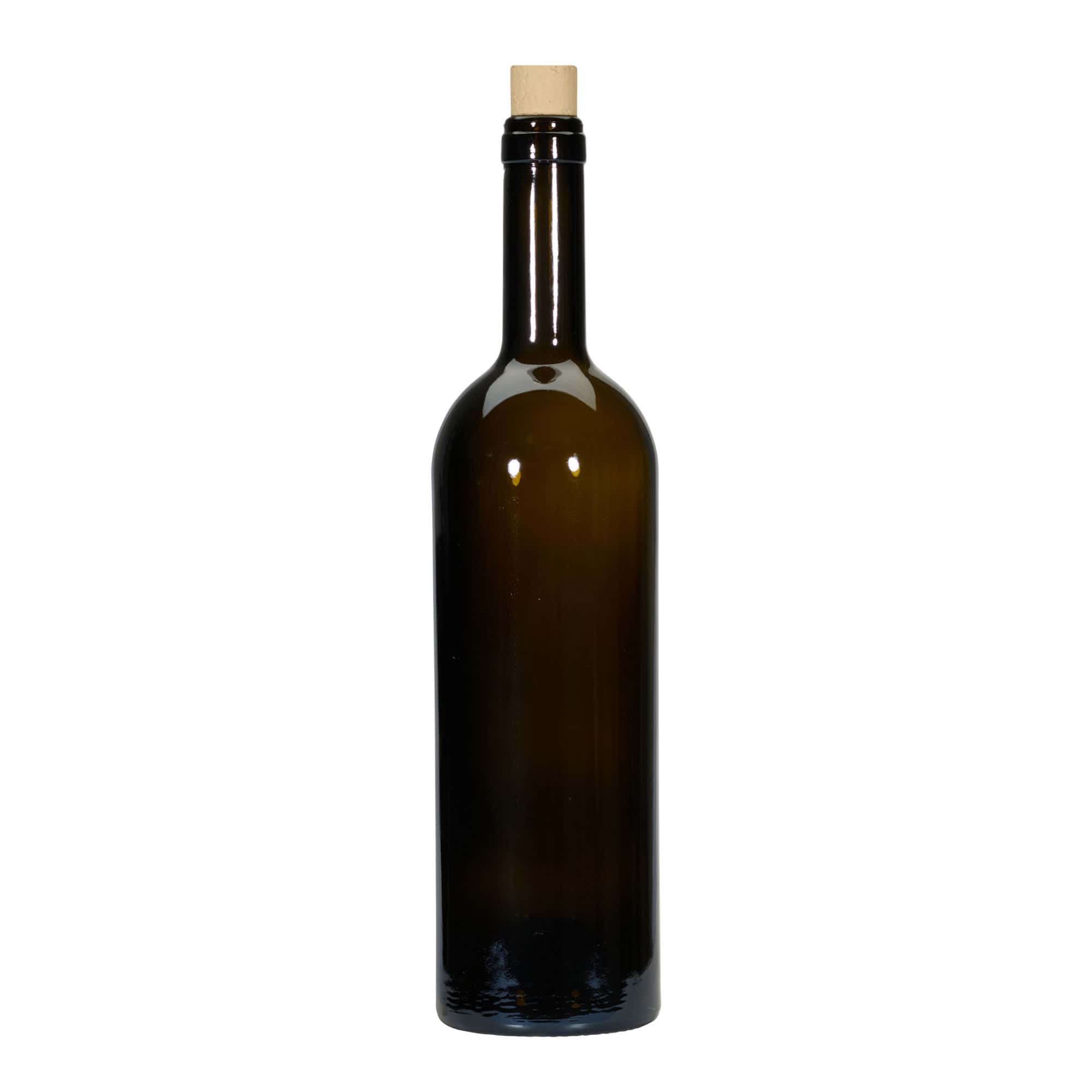 750 ml vīna pudele 'Golia', antīkzaļa, atvere: korķis
