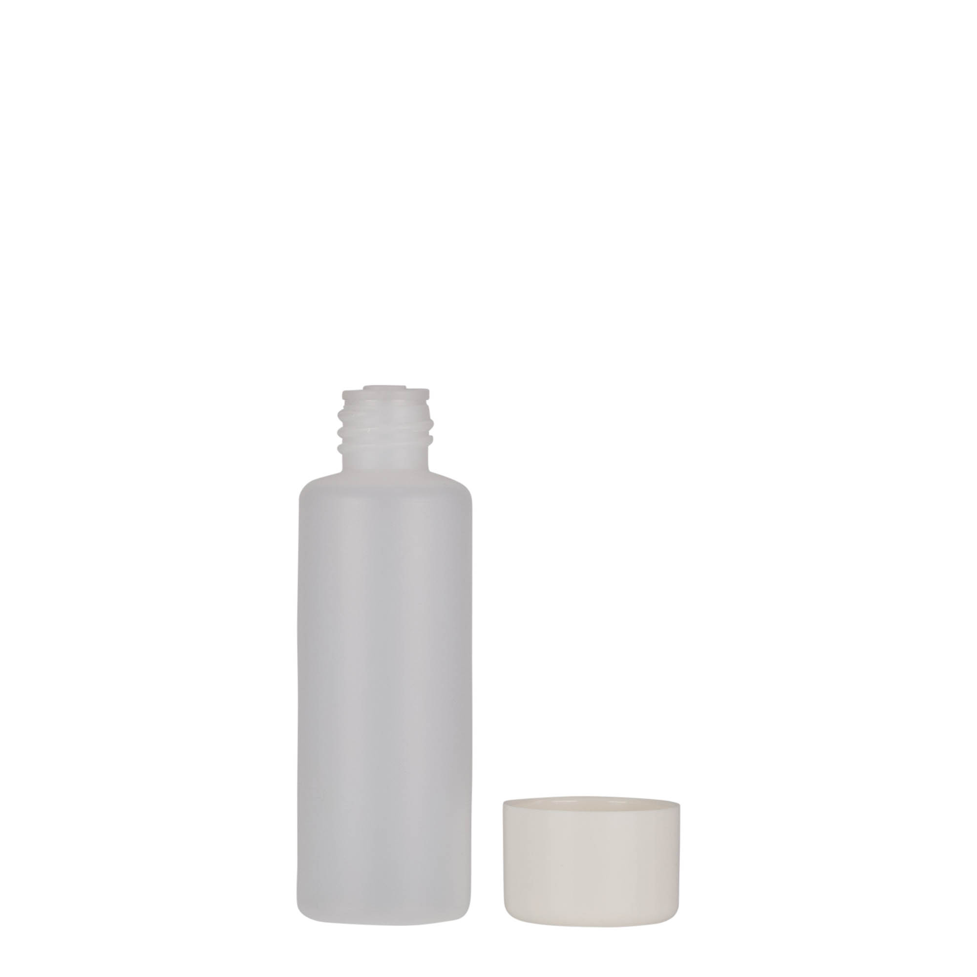 50 ml apaļa pudele, PE plastmasa, dabīga, atvere: skrūvējams vāciņš