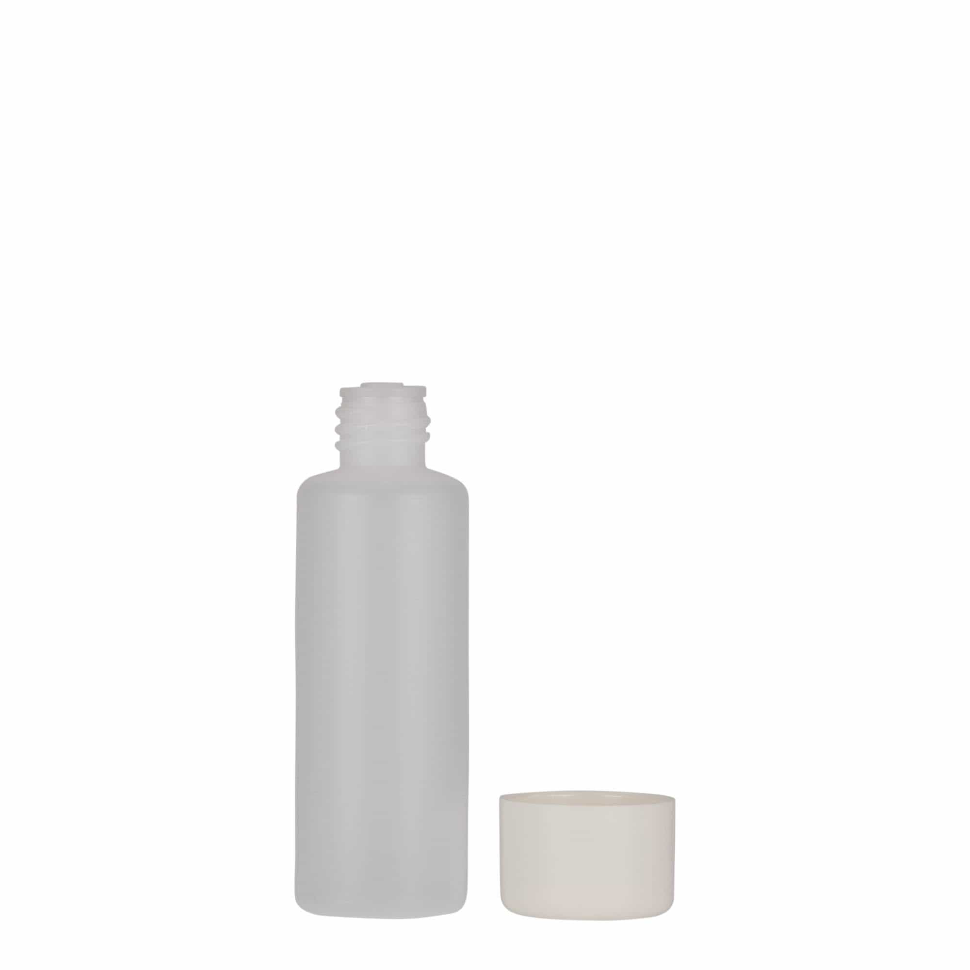 50 ml apaļa pudele, PE plastmasa, dabīga, atvere: skrūvējams vāciņš