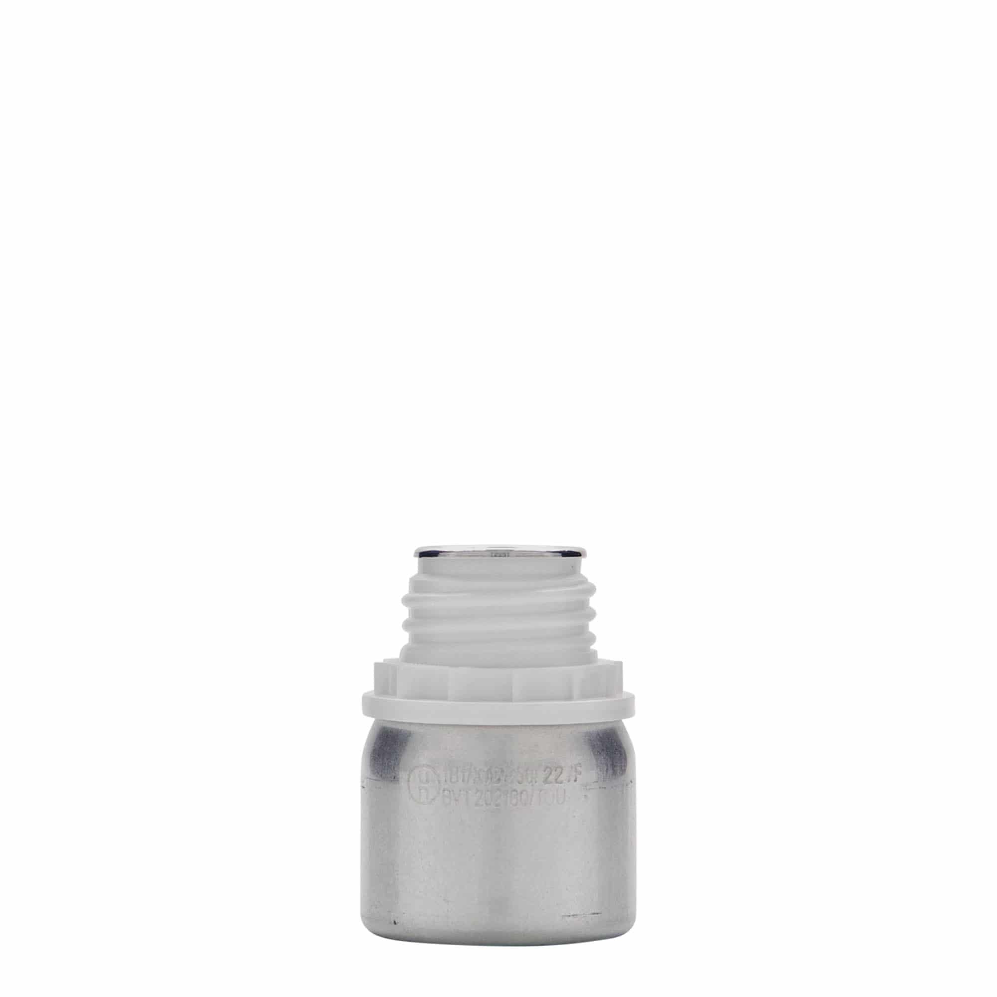 50 ml alumīnija pudele, metāls, sudraba krāsā, atvere: DIN 32