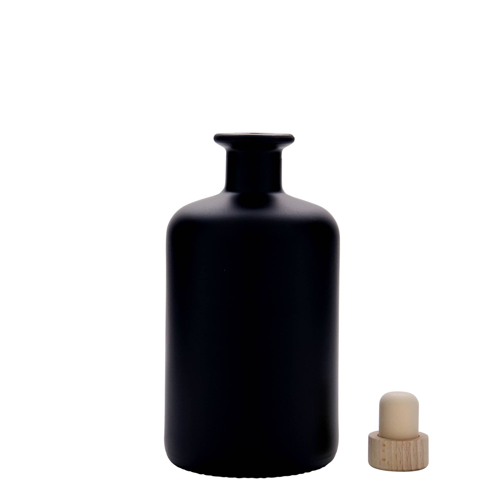 500 ml stikla pudele, aptiekāra, melna, atvere: korķis