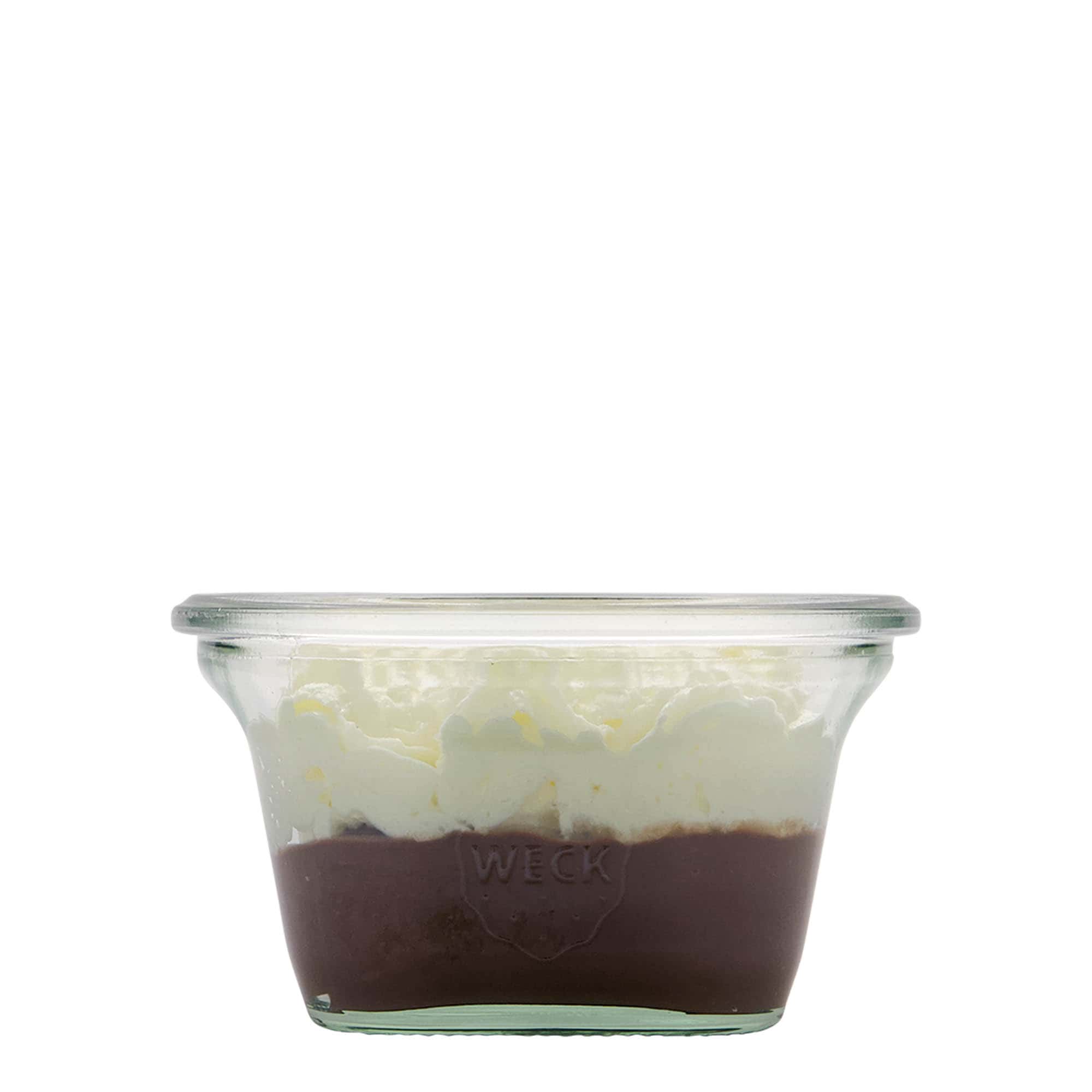 290 ml WECK kvadrātstikla burka, kvadrātveida, atvere: apaļš malu malas malu